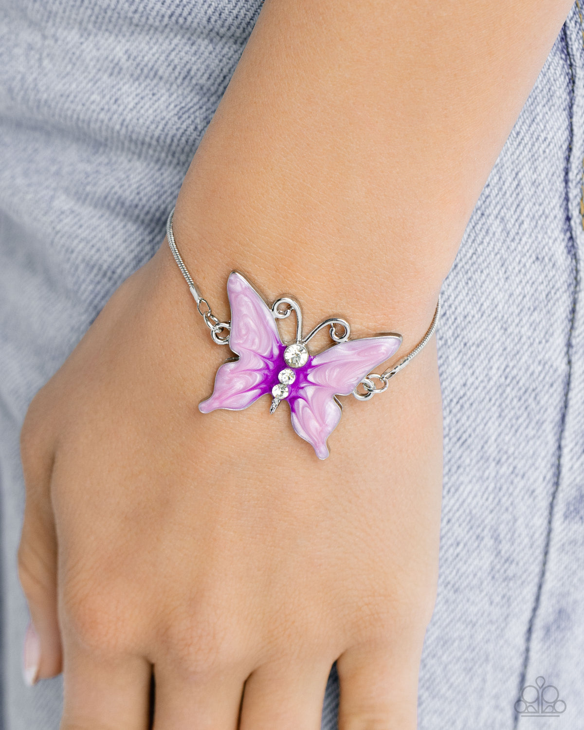 Aerial Adornment Purple Butterfly Bracelet - Paparazzi Accessories-on model - CarasShop.com - $5 Jewelry by Cara Jewels