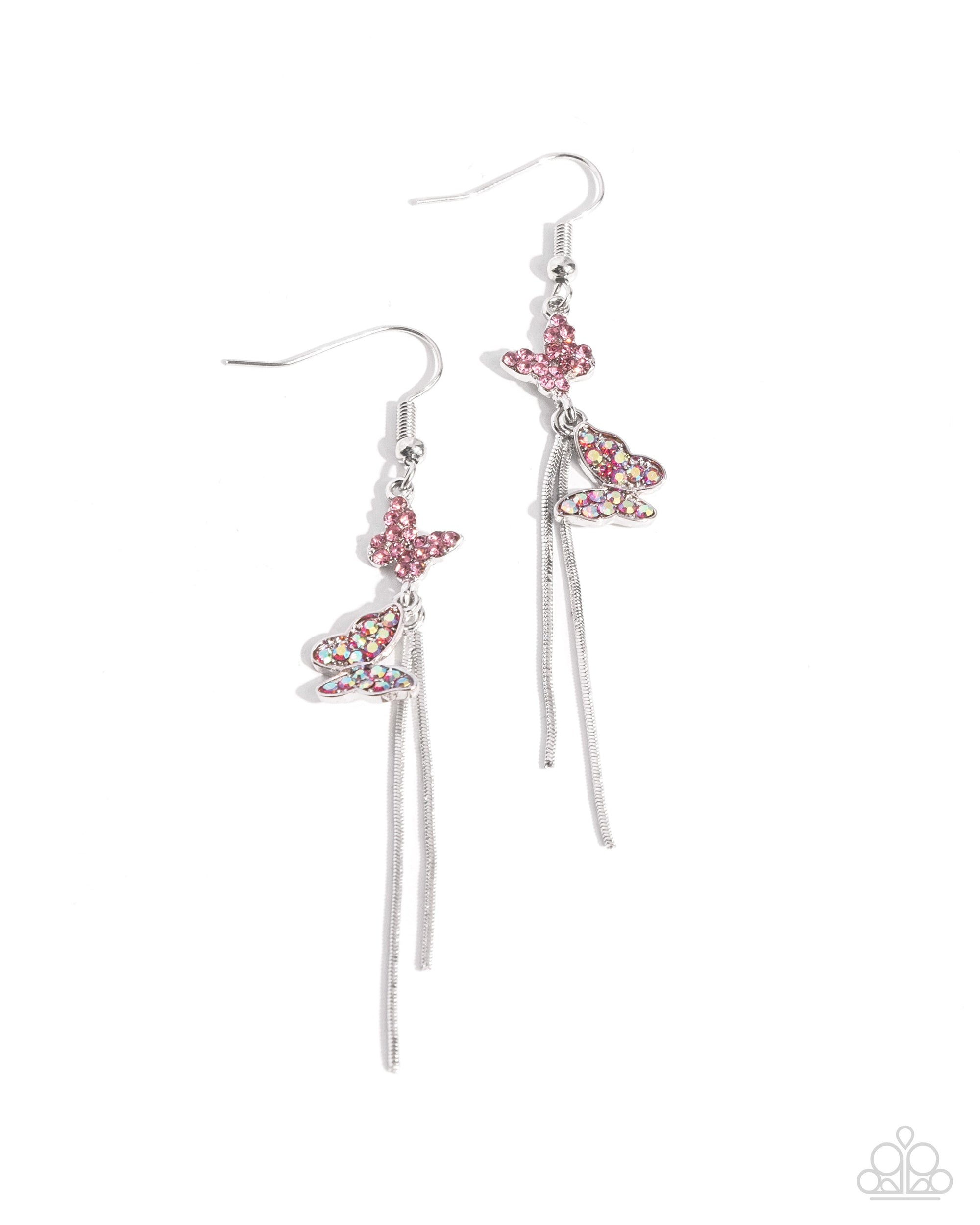 Aerial Affection Pink Rhinestone Butterfly Earrings - Paparazzi Accessories- lightbox - CarasShop.com - $5 Jewelry by Cara Jewels