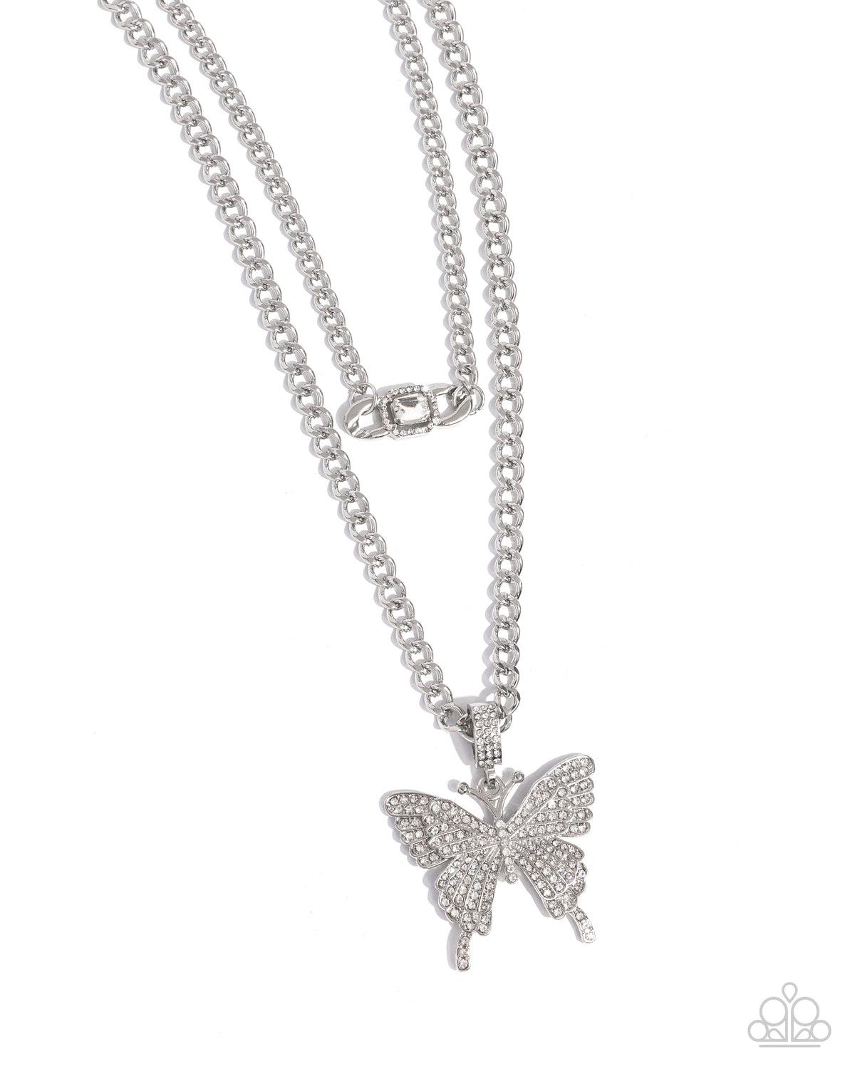 Aerial Arrangement White Rhinestone Butterfly Necklace - Paparazzi Accessories- lightbox - CarasShop.com - $5 Jewelry by Cara Jewels