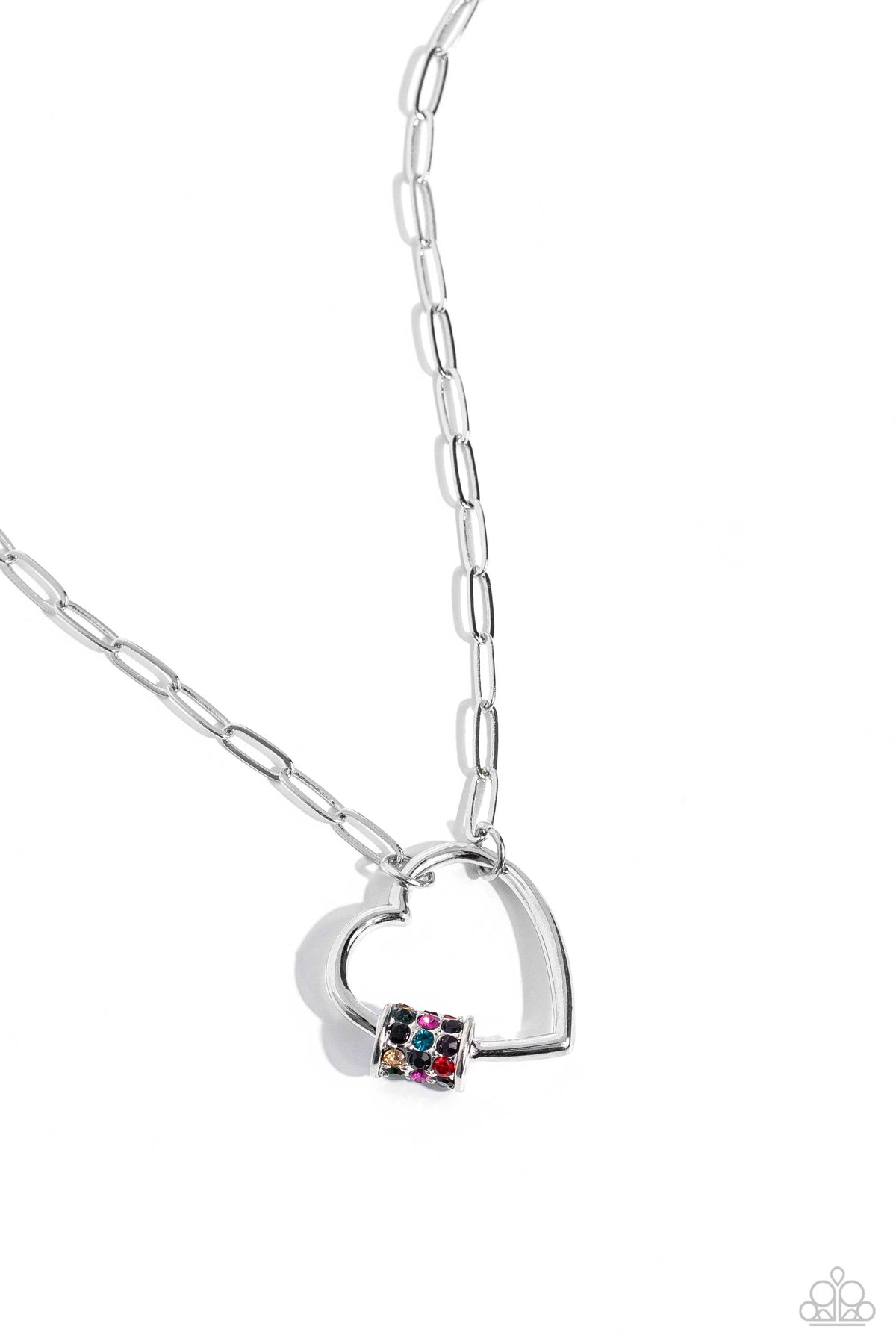 Affectionate Attitude Black &amp; Multi Rhinestone Heart Necklace - Paparazzi Accessories- lightbox - CarasShop.com - $5 Jewelry by Cara Jewels