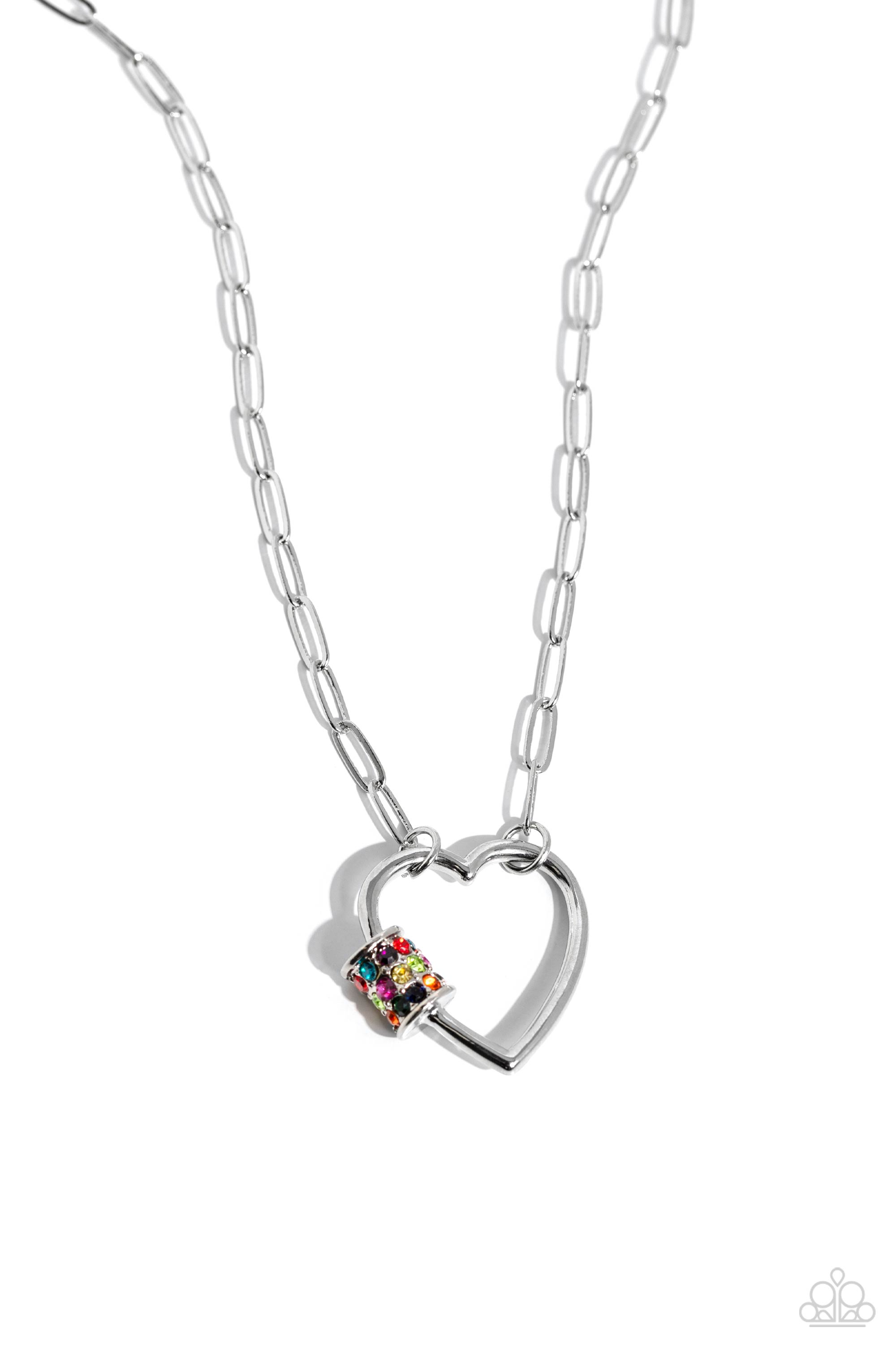 Affectionate Attitude Multi Rhinestone Heart Necklace - Paparazzi Accessories- lightbox - CarasShop.com - $5 Jewelry by Cara Jewels