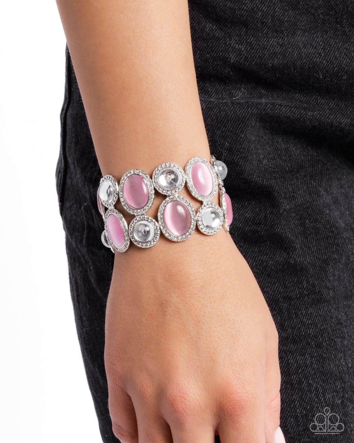 Affixed Appeal Pink Cat&#39;s Eye Stone Bracelet - Paparazzi Accessories-on model - CarasShop.com - $5 Jewelry by Cara Jewels