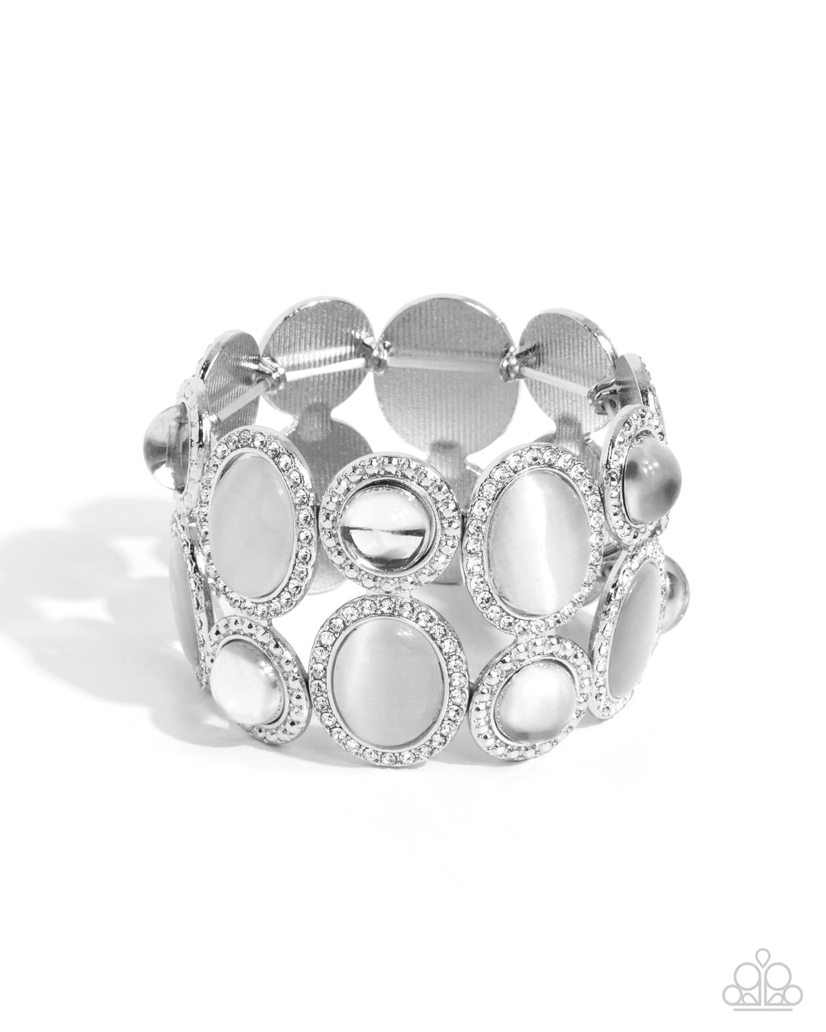 Affixed Appeal White Cat&#39;s Eye Stone Bracelet - Paparazzi Accessories- lightbox - CarasShop.com - $5 Jewelry by Cara Jewels