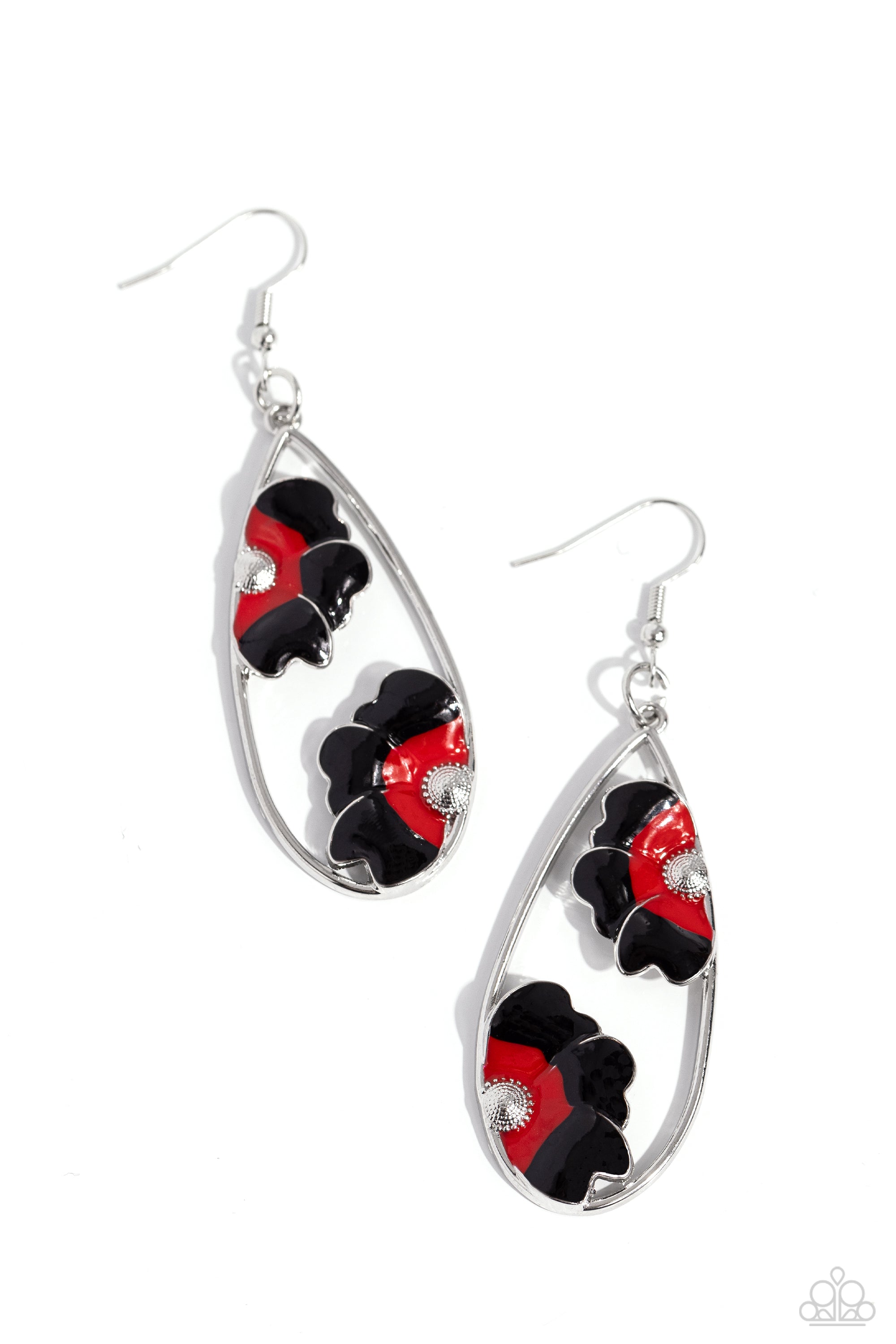 Airily Abloom Black & Red Flower Earrings - Paparazzi Accessories- lightbox - CarasShop.com - $5 Jewelry by Cara Jewels