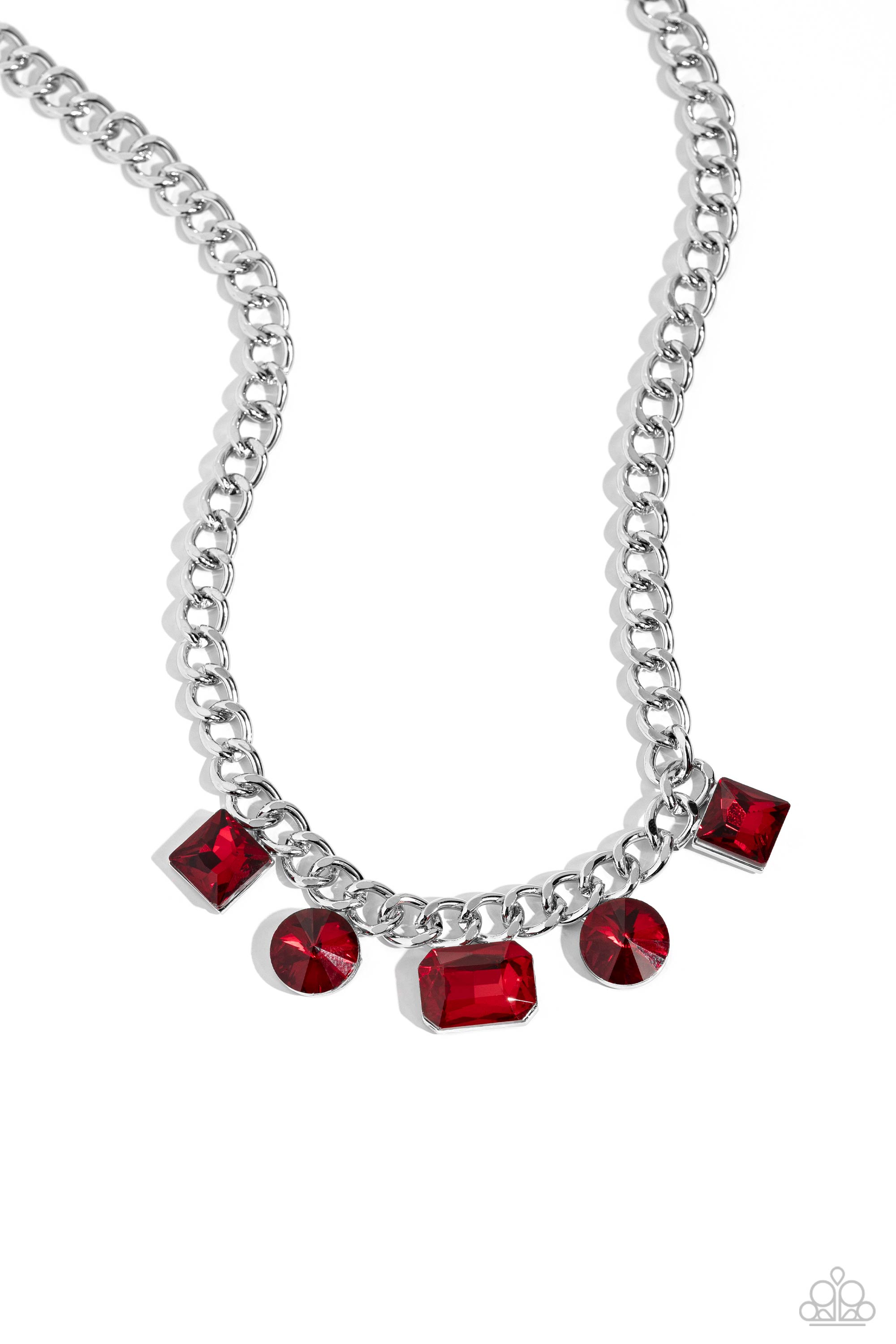 Alternating Audacity Red Rhinestone Necklace - Paparazzi Accessories- lightbox - CarasShop.com - $5 Jewelry by Cara Jewels