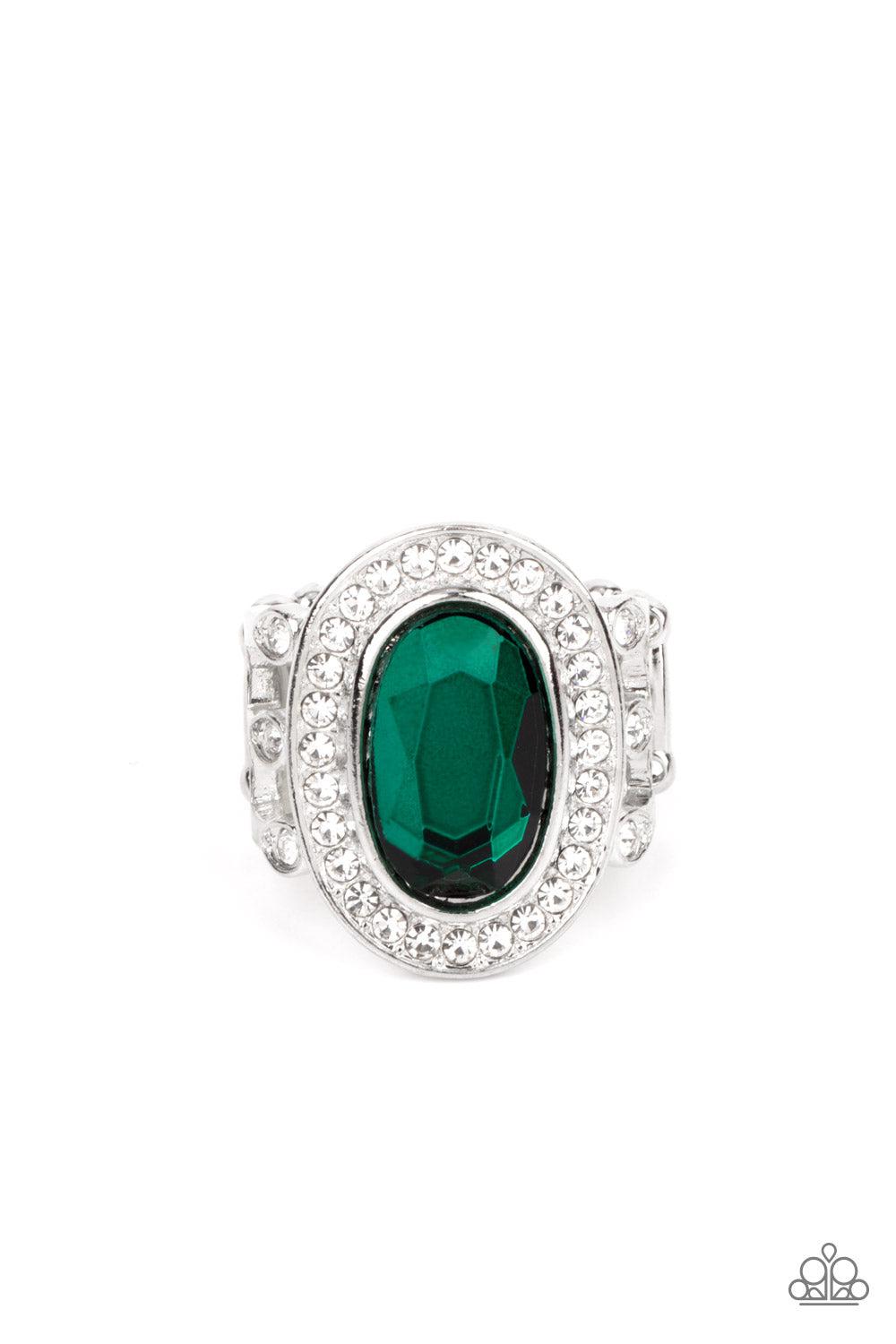 Always OVAL-achieving Green Rhinestone Ring - Paparazzi Accessories- lightbox - CarasShop.com - $5 Jewelry by Cara Jewels
