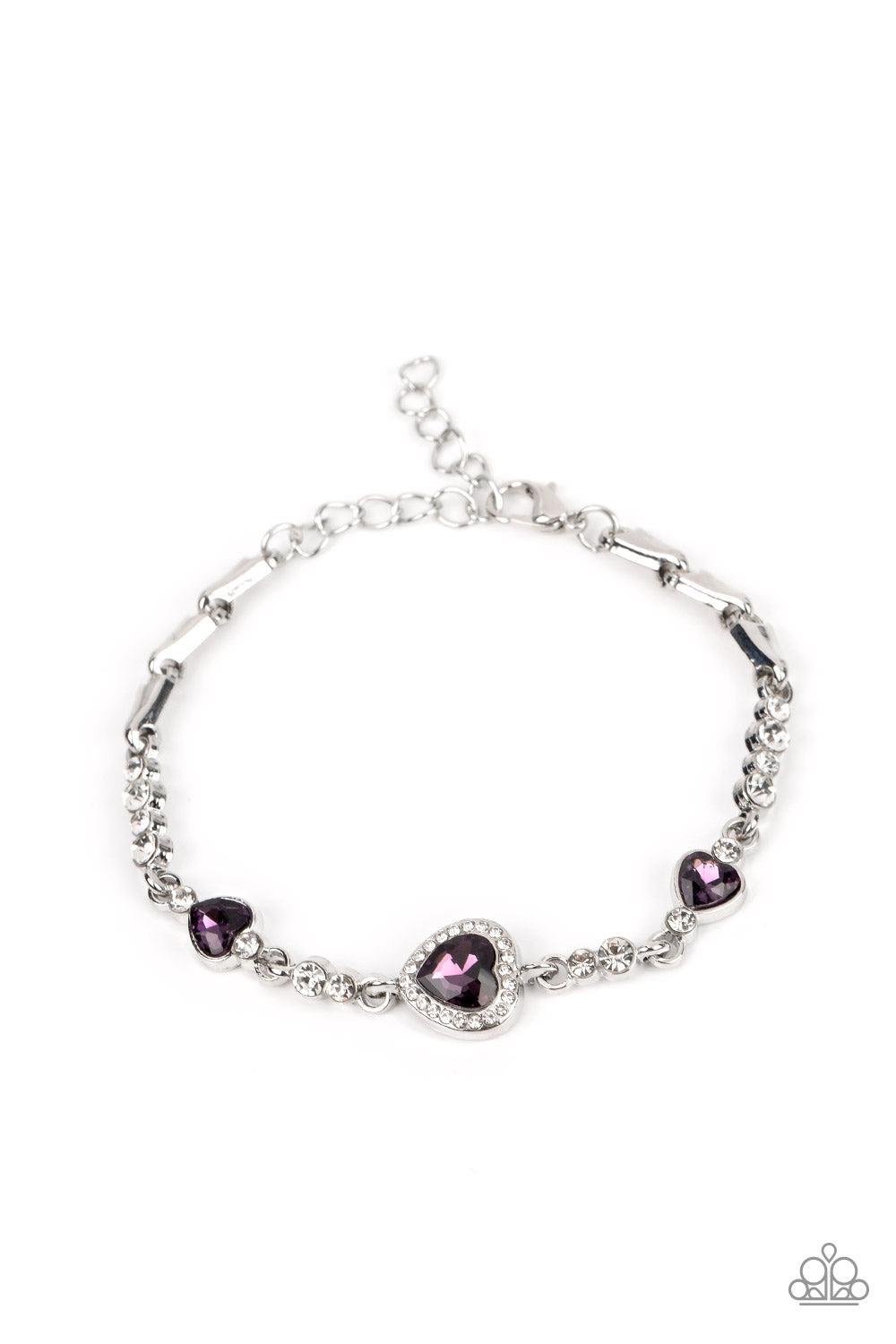 Amor Actually Purple Rhinestone Heart Bracelet - Paparazzi Accessories- lightbox - CarasShop.com - $5 Jewelry by Cara Jewels