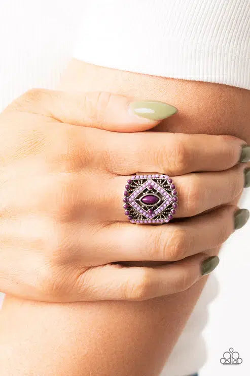 Amplified Aztec Purple Ring - Paparazzi Accessories-on model - CarasShop.com - $5 Jewelry by Cara Jewels