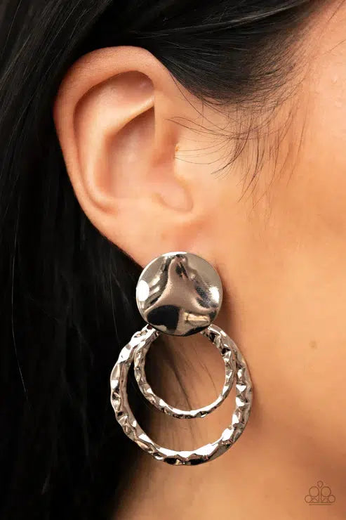 Ancient Arts Silver Earrings - Paparazzi Accessories-on model - CarasShop.com - $5 Jewelry by Cara Jewels