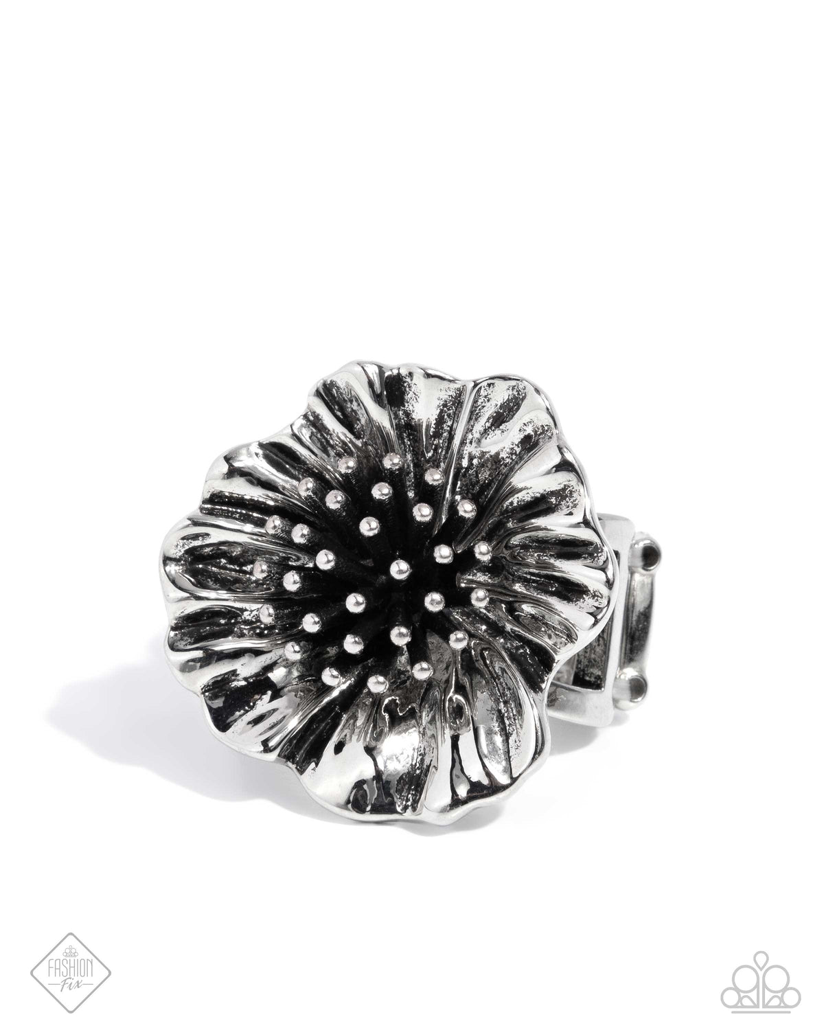 Antique Adornment Silver Flower Ring - Paparazzi Accessories- lightbox - CarasShop.com - $5 Jewelry by Cara Jewels