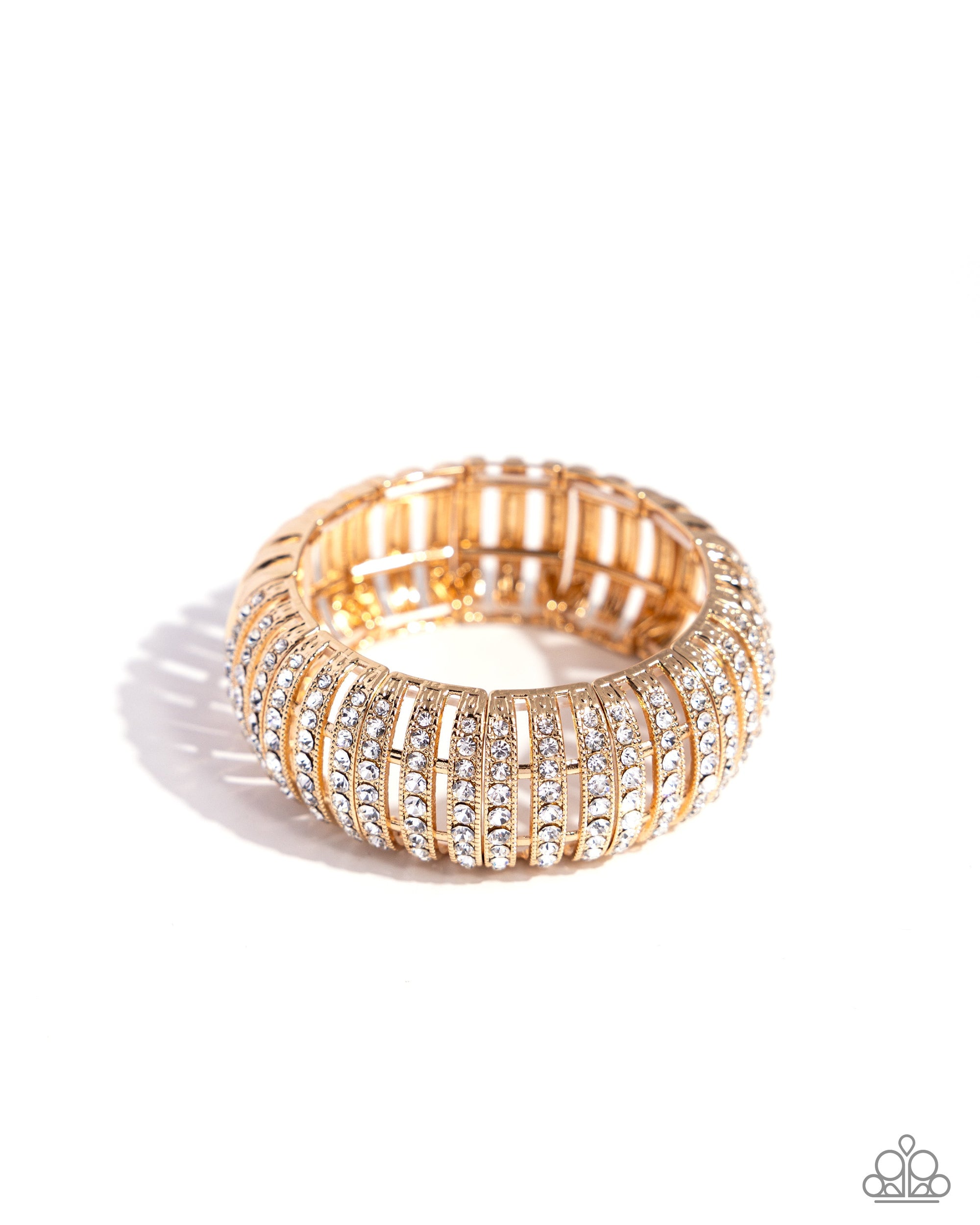 Appealing A-Lister Gold & White Rhinestone Bracelet - Paparazzi Accessories- lightbox - CarasShop.com - $5 Jewelry by Cara Jewels