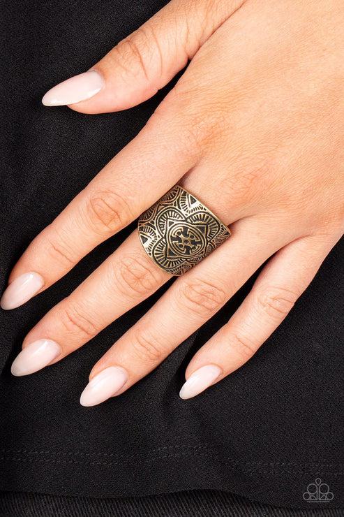 Argentine Arches Brass Ring - Paparazzi Accessories- on model - CarasShop.com - $5 Jewelry by Cara Jewels