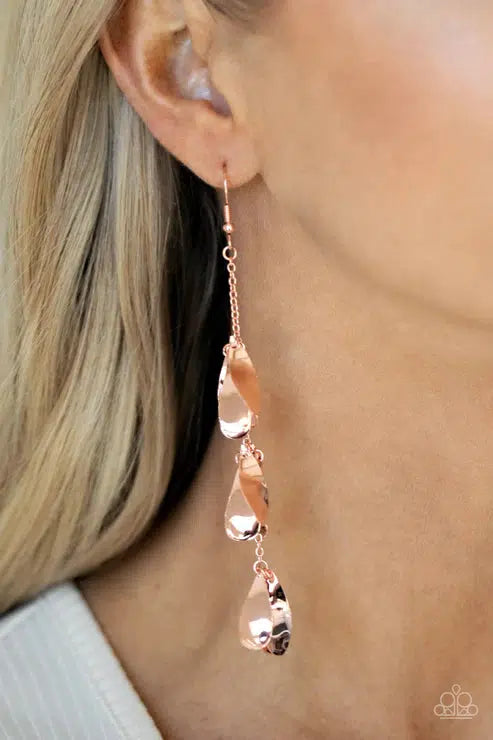 Arrival CHIME Copper Earrings - Paparazzi Accessories-on model - CarasShop.com - $5 Jewelry by Cara Jewels