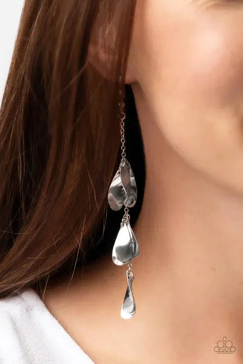 Arrival CHIME Silver Earrings - Paparazzi Accessories-on model - CarasShop.com - $5 Jewelry by Cara Jewels
