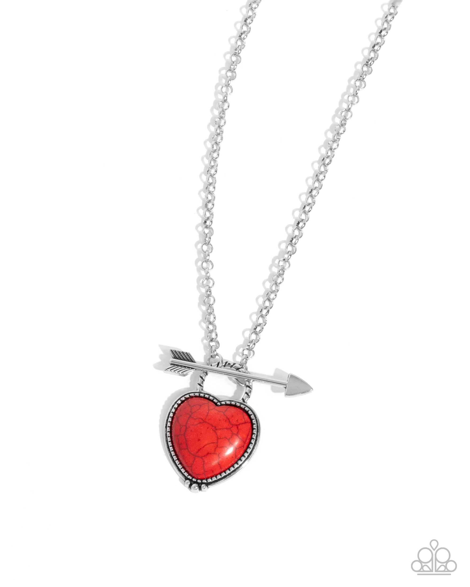 Artful Arrow Red Stone Heart Necklace - Paparazzi Accessories- lightbox - CarasShop.com - $5 Jewelry by Cara Jewels