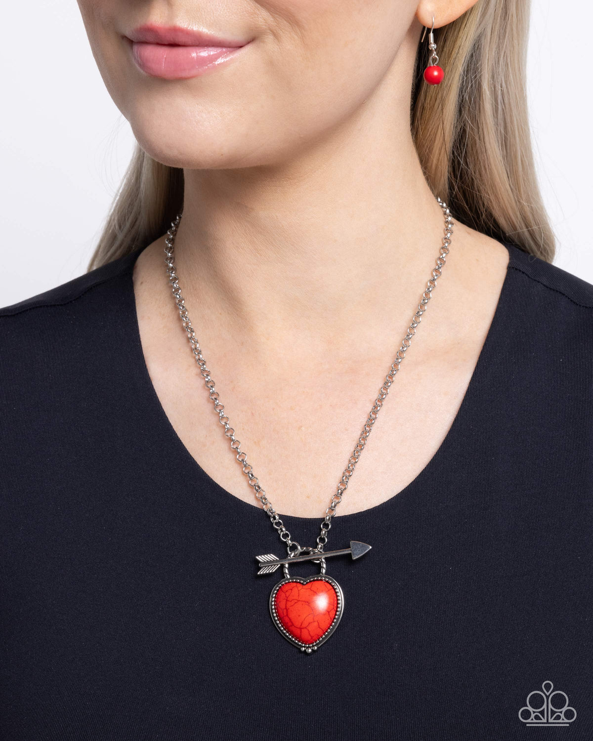 Artful Arrow Red Stone Heart Necklace - Paparazzi Accessories-on model - CarasShop.com - $5 Jewelry by Cara Jewels