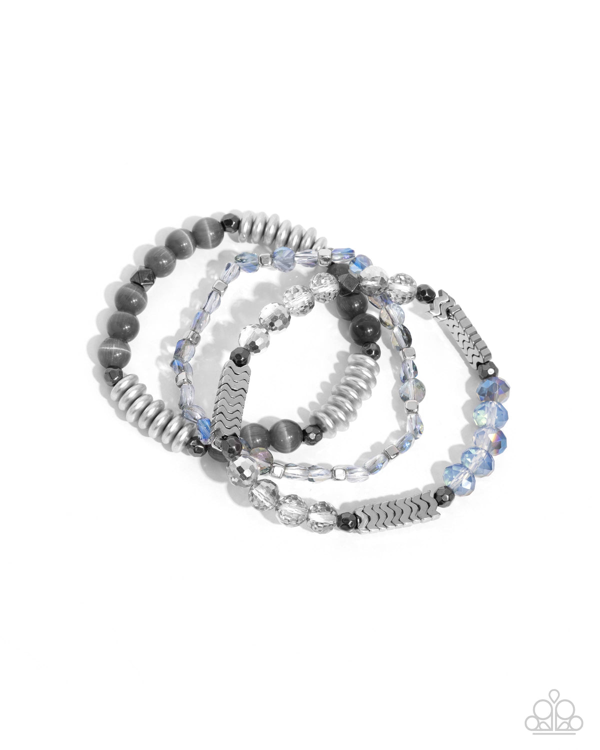 Attention Seeker Silver &amp; Gray Cat&#39;s Eye Stone Bracelet Set - Paparazzi Accessories- lightbox - CarasShop.com - $5 Jewelry by Cara Jewels