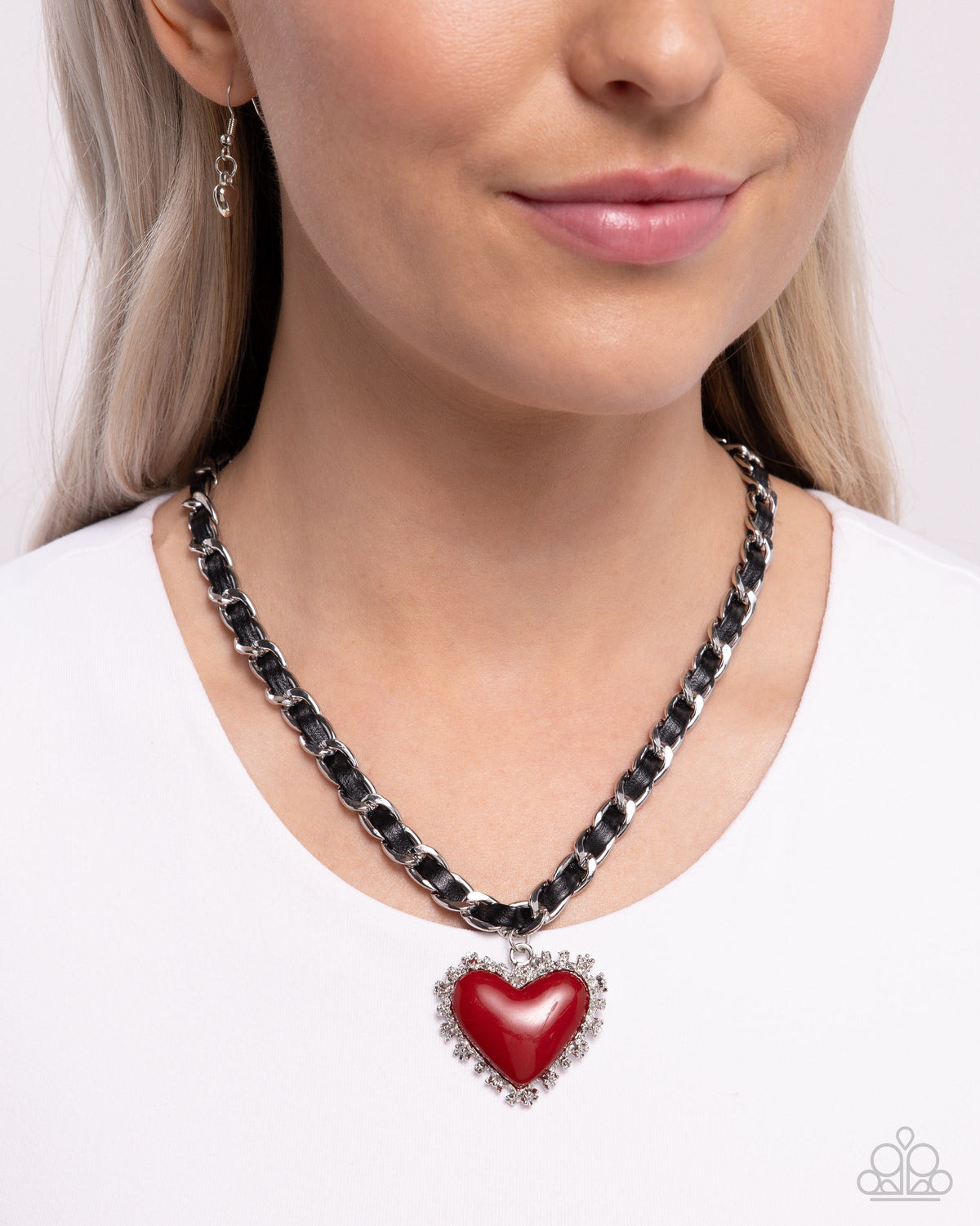 Austere Attraction Red &amp; Black Heart Necklace - Paparazzi Accessories-on model - CarasShop.com - $5 Jewelry by Cara Jewels