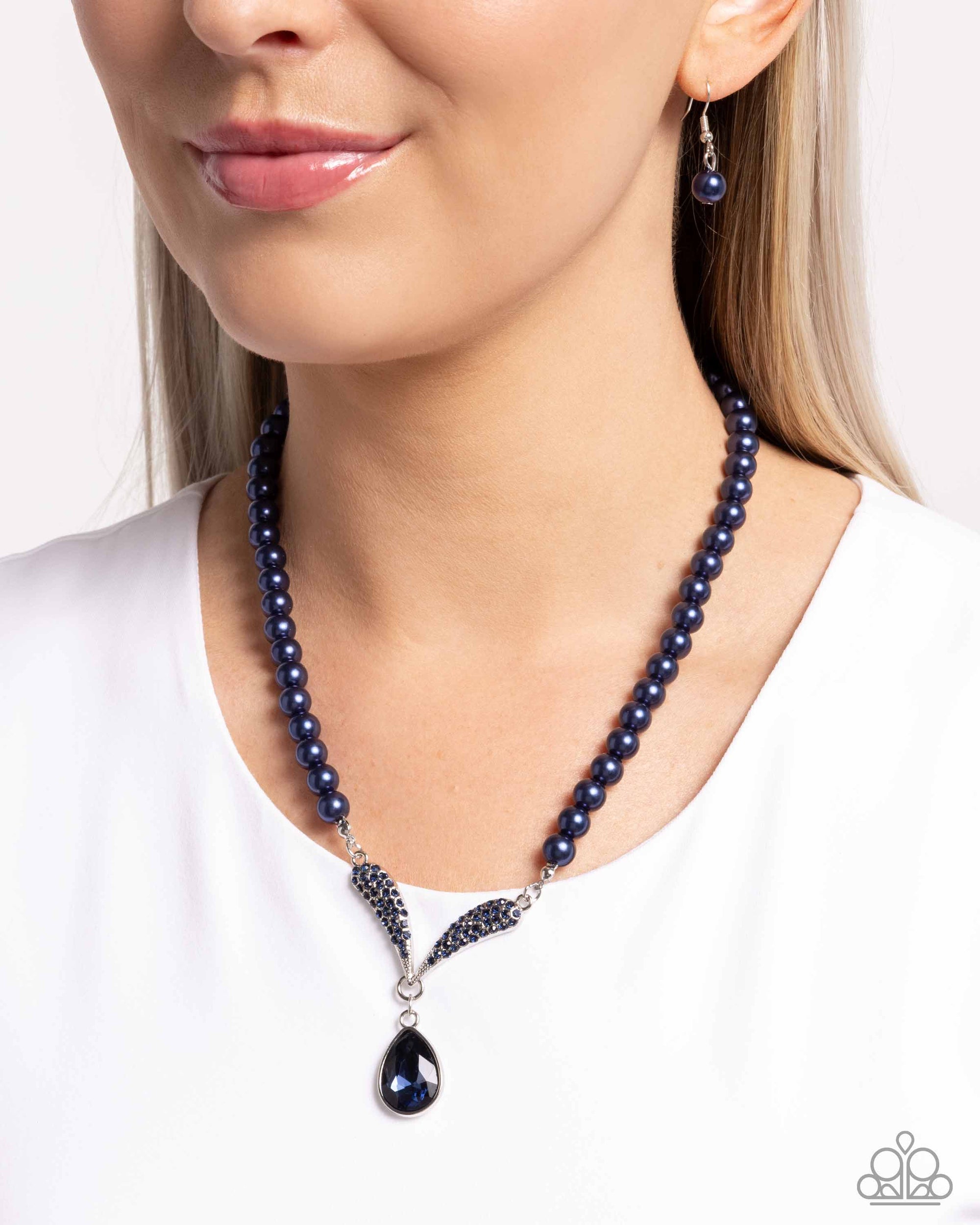 Avant-Garde Adornment Blue Pearl & Rhinestone Necklace - Paparazzi Accessories- lightbox - CarasShop.com - $5 Jewelry by Cara Jewels