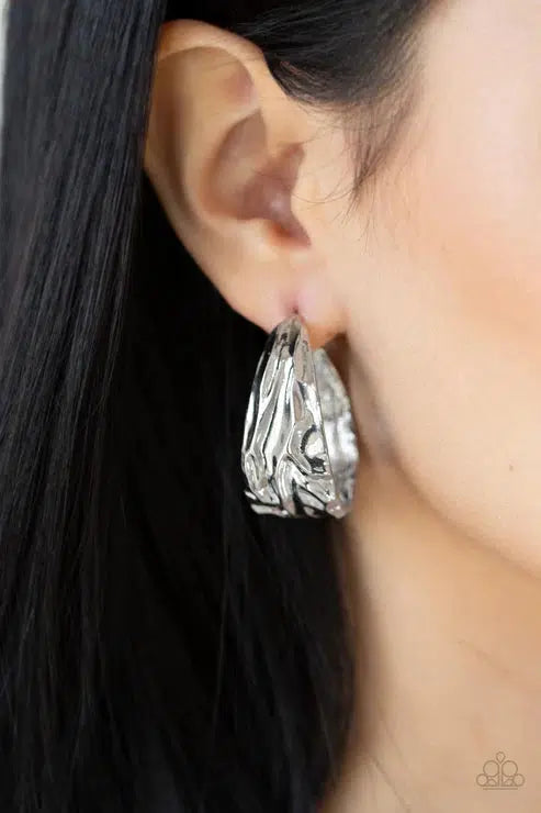 Badlands and Bellbottoms Silver Earrings - Paparazzi Accessories-on model - CarasShop.com - $5 Jewelry by Cara Jewels