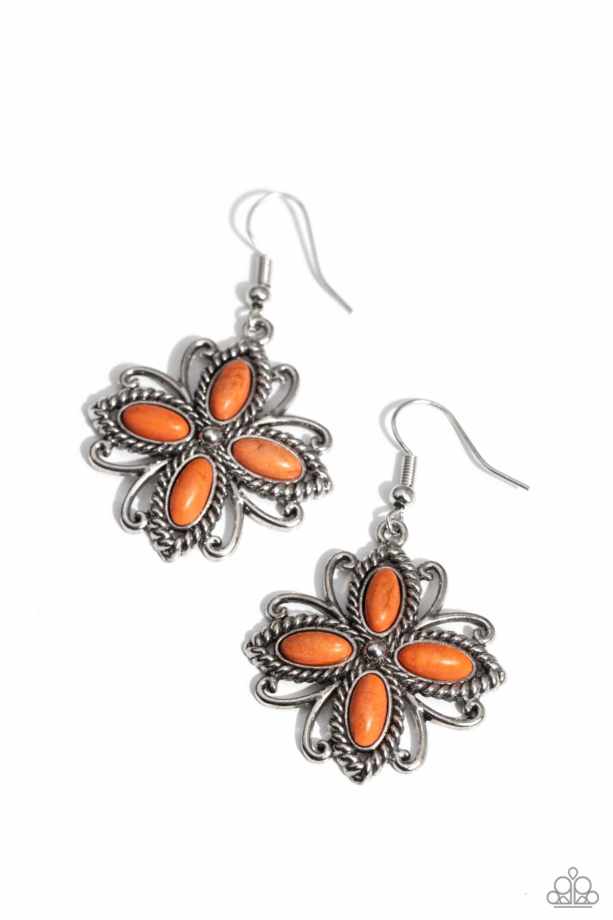 Badlands Ballad Orange Stone Floral Earrings - Paparazzi Accessories- lightbox - CarasShop.com - $5 Jewelry by Cara Jewels