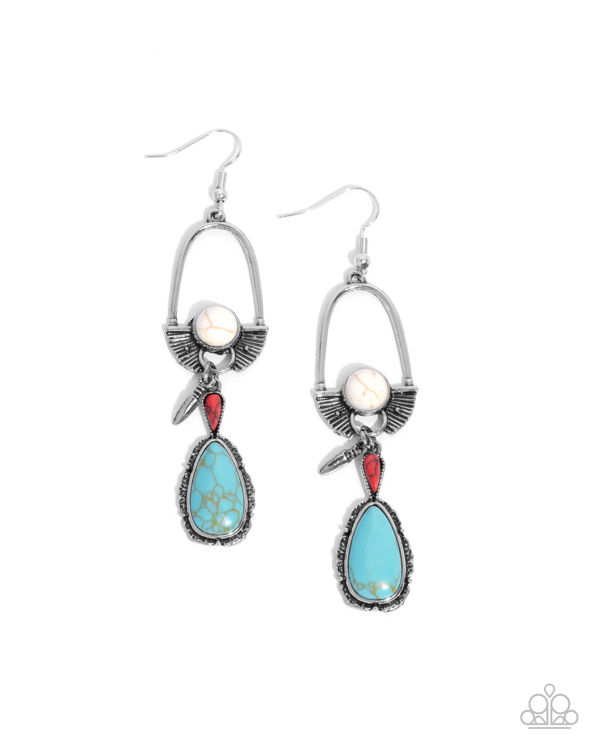 Badlands Basic Multi Turquoise &amp; White Stone Earrings - Paparazzi Accessories- lightbox - CarasShop.com - $5 Jewelry by Cara Jewels