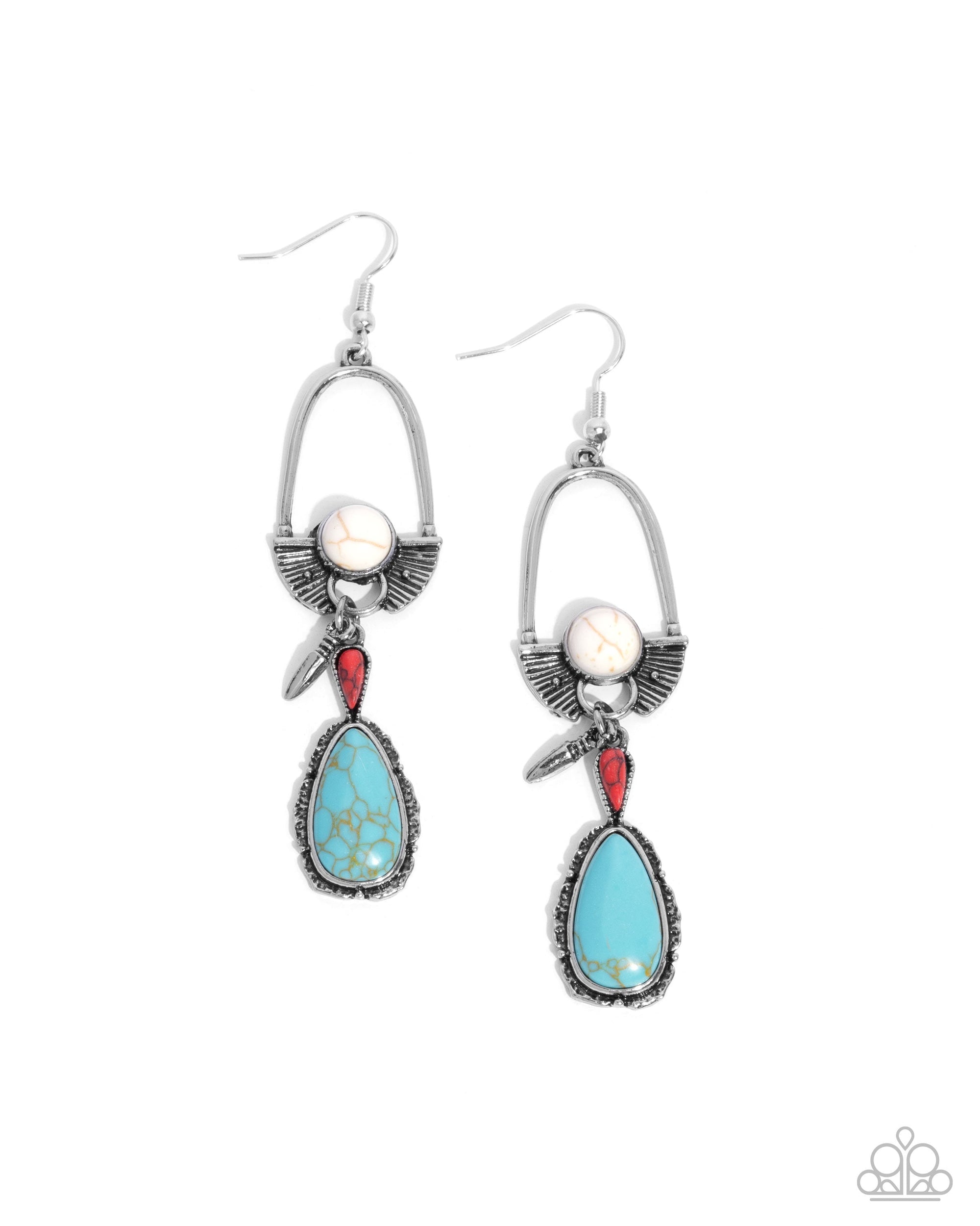 Badlands Basic Multi Turquoise & White Stone Earrings - Paparazzi Accessories- lightbox - CarasShop.com - $5 Jewelry by Cara Jewels