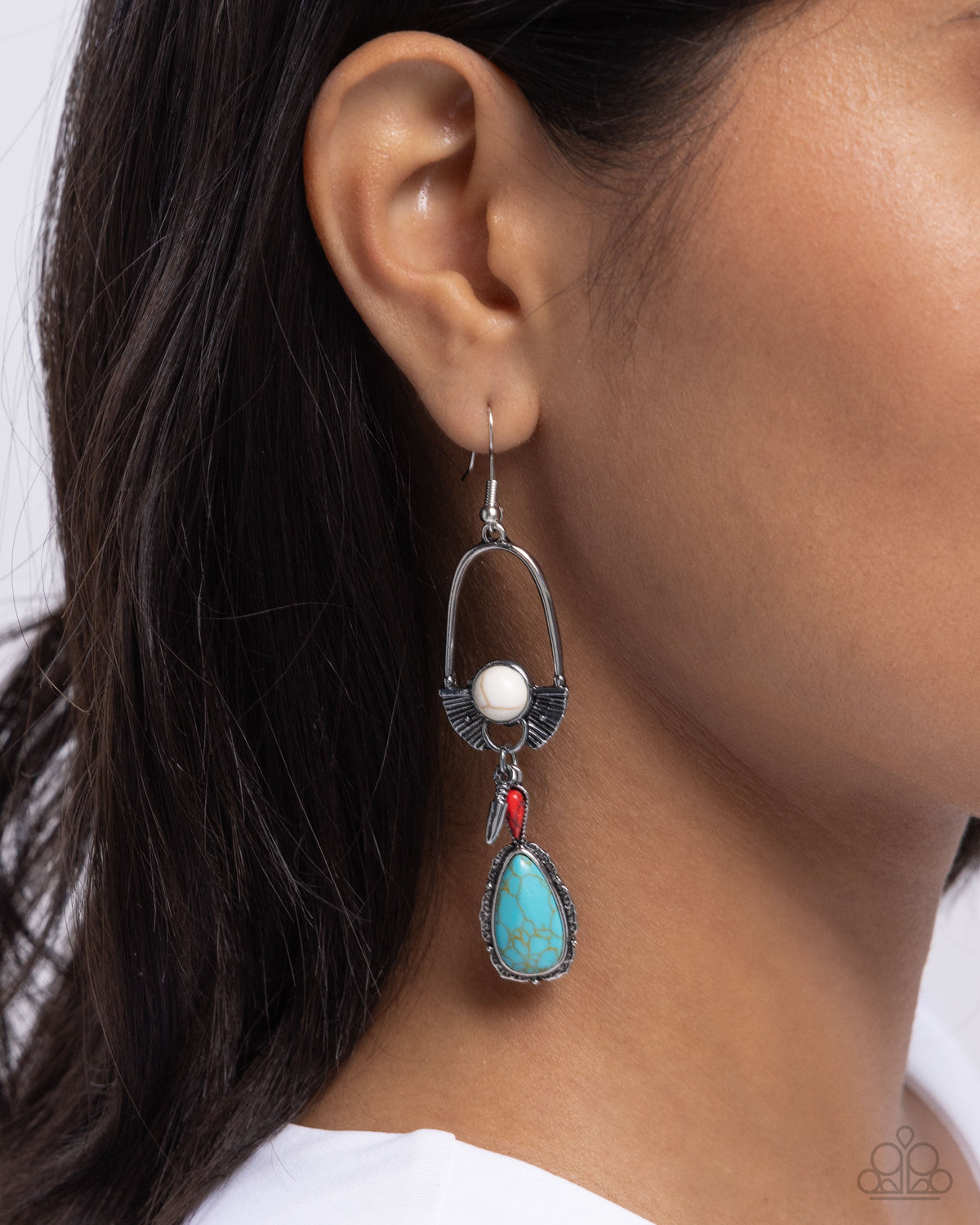 Badlands Basic Multi Turquoise &amp; White Stone Earrings - Paparazzi Accessories-on model - CarasShop.com - $5 Jewelry by Cara Jewels