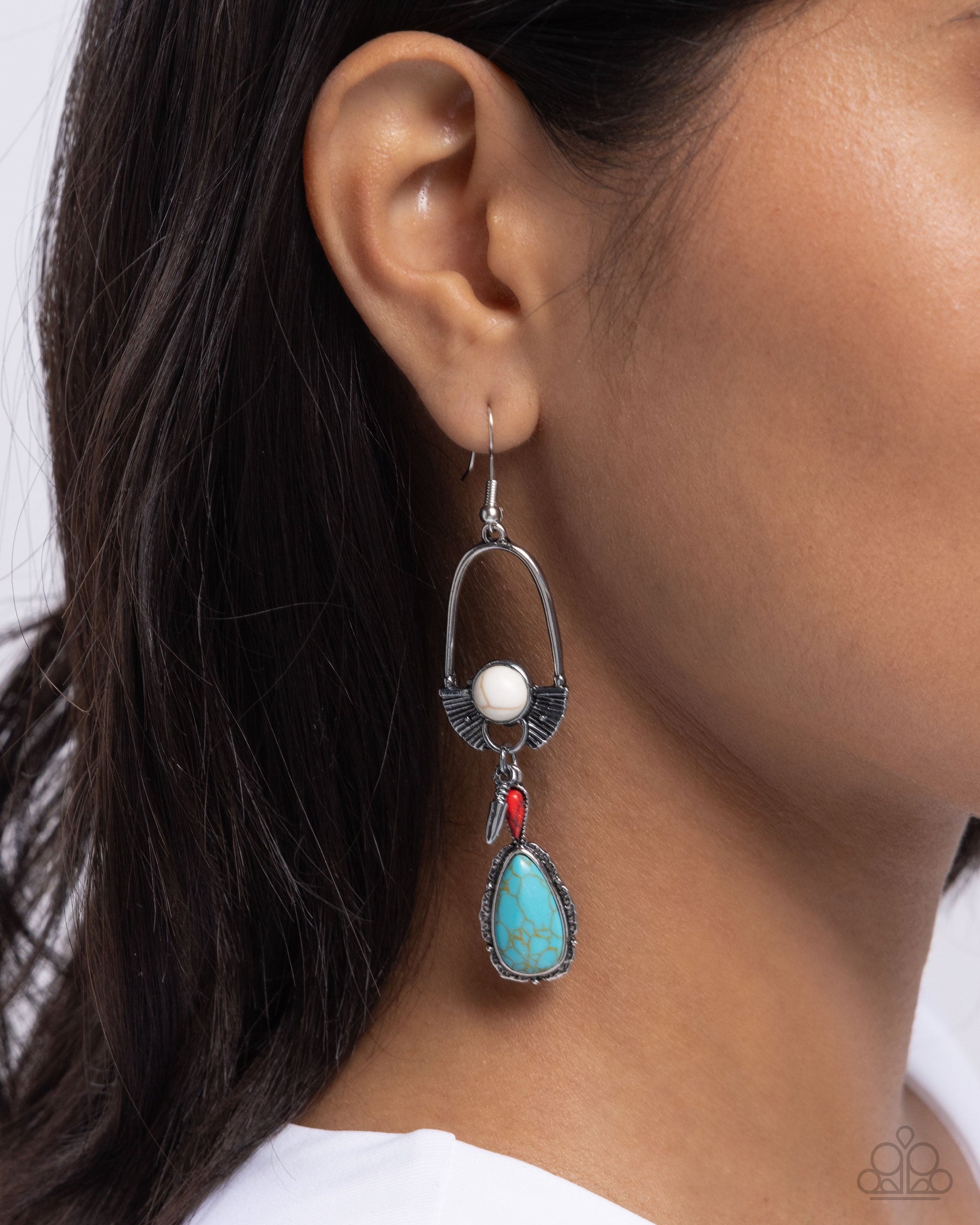 Badlands Basic Multi Turquoise & White Stone Earrings - Paparazzi Accessories- lightbox - CarasShop.com - $5 Jewelry by Cara Jewels