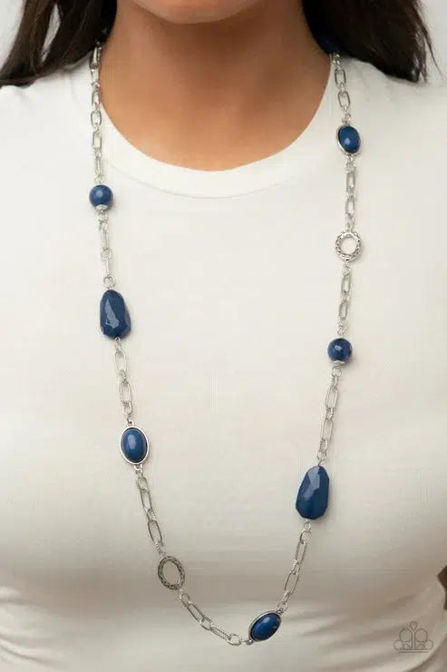 Barcelona Bash Blue Necklace - Paparazzi Accessories-on model - CarasShop.com - $5 Jewelry by Cara Jewels