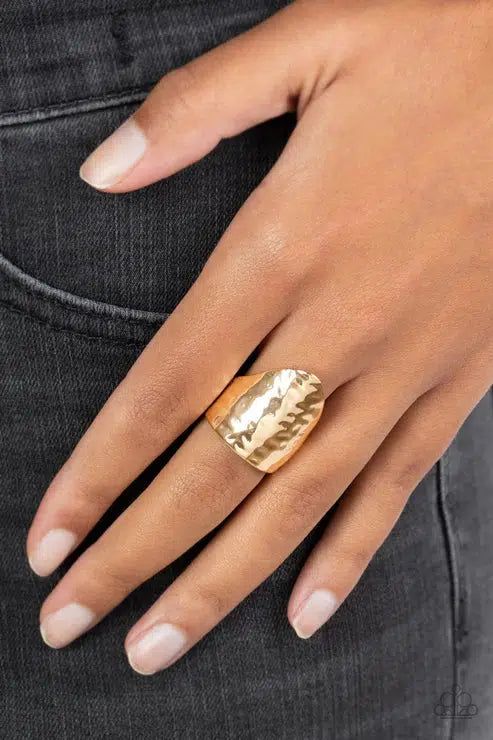 Basic Instincts Gold Ring - Paparazzi Accessories-on model - CarasShop.com - $5 Jewelry by Cara Jewels