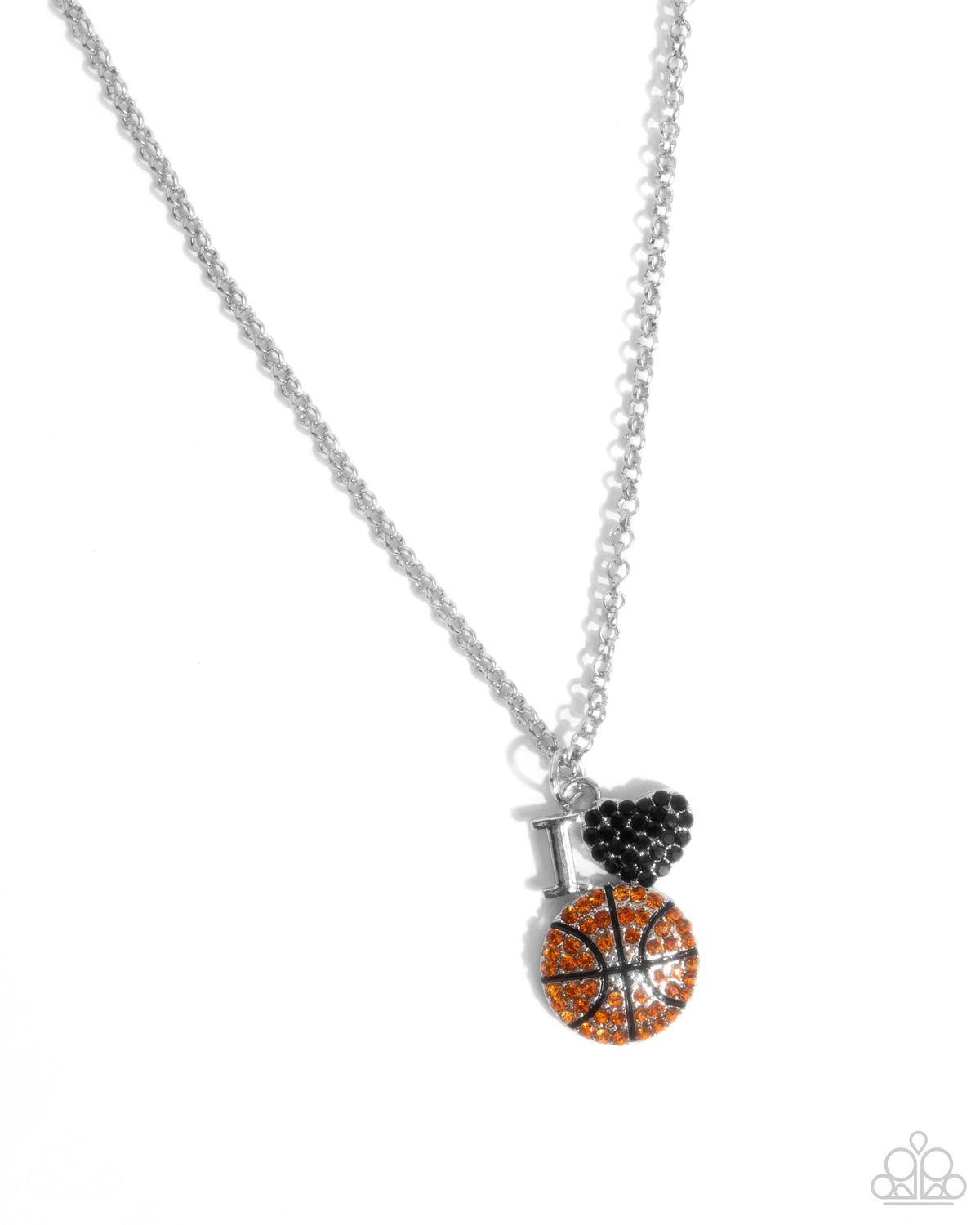 Basketball Balance Orange &amp; Black Rhinestone Necklace - Paparazzi Accessories- lightbox - CarasShop.com - $5 Jewelry by Cara Jewels