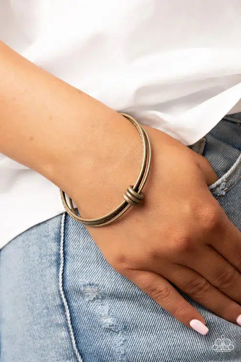 Bauble Bash Brass Bangle Bracelet - Paparazzi Accessories-on model - CarasShop.com - $5 Jewelry by Cara Jewels