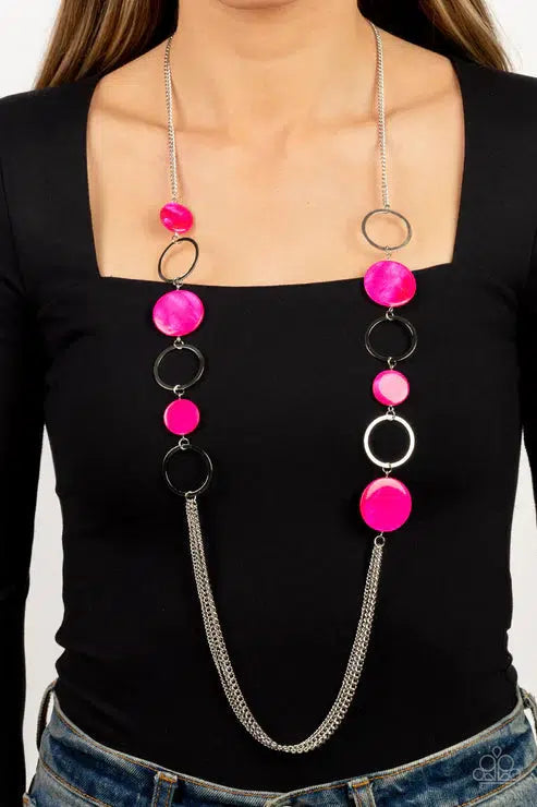 Beach Hub Pink Necklace - Paparazzi Accessories-on model - CarasShop.com - $5 Jewelry by Cara Jewels