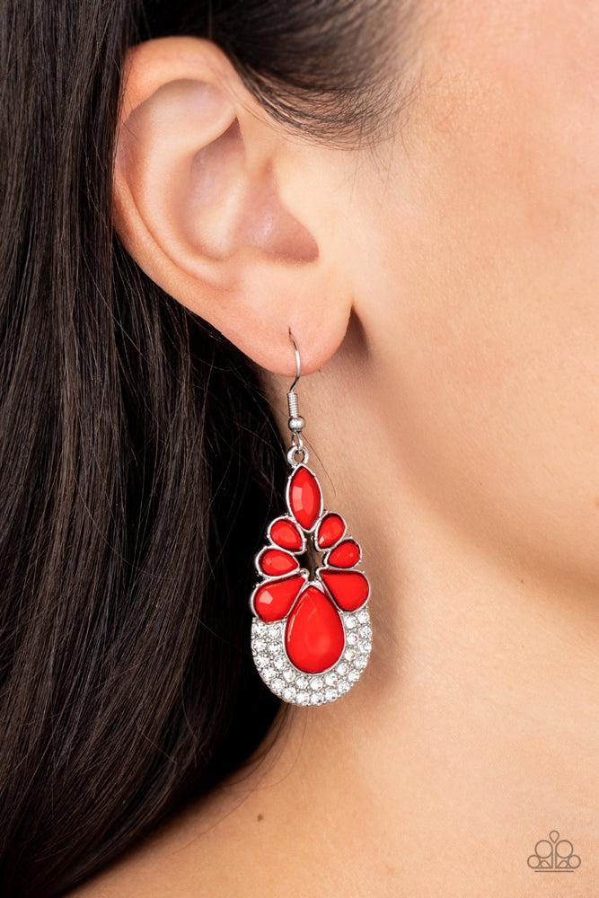 Beachfront Formal Red Earrings - Paparazzi Accessories-on model - CarasShop.com - $5 Jewelry by Cara Jewels