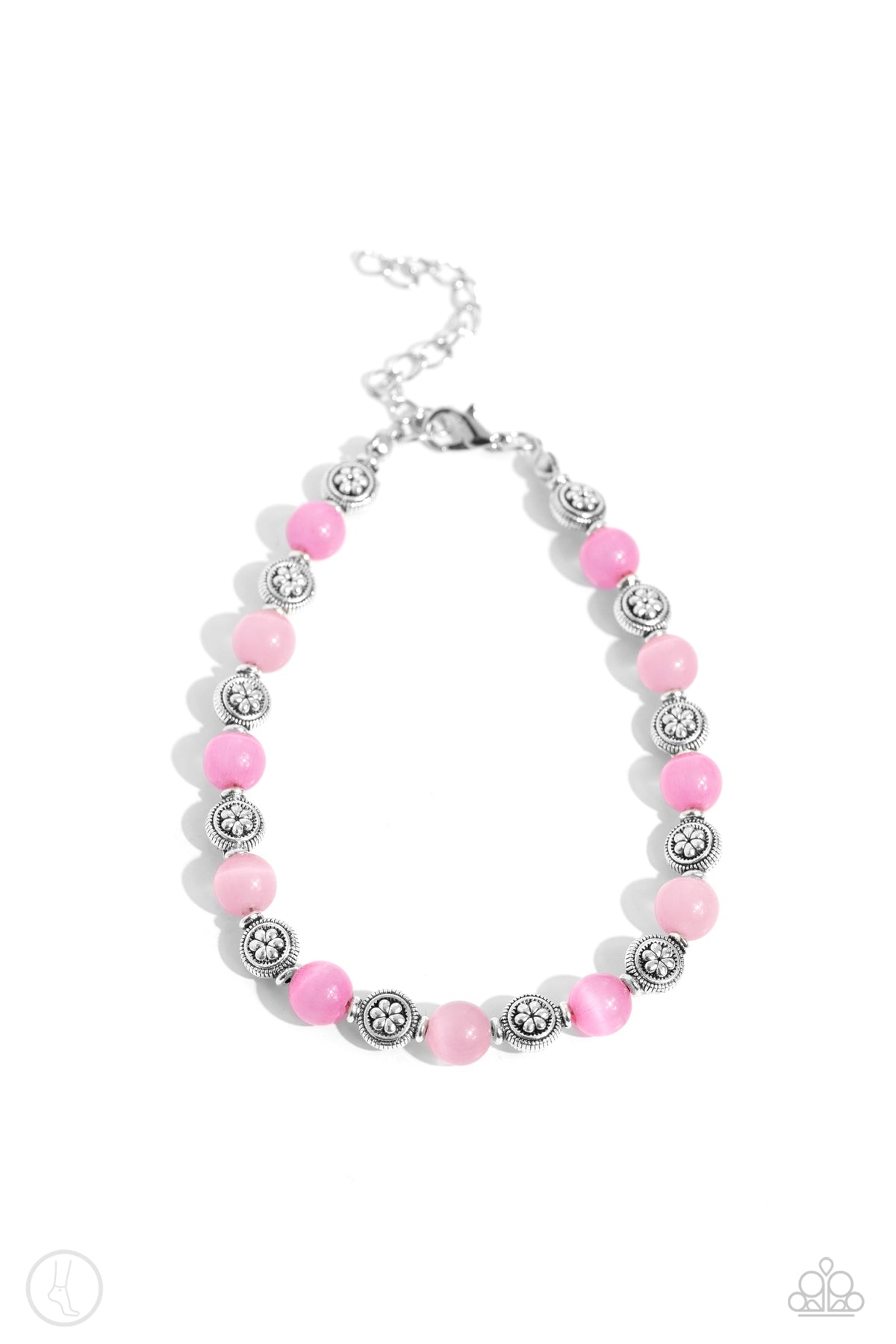 Beachy Bouquet Pink Cat&#39;s Eye Stone Anklet - Paparazzi Accessories- lightbox - CarasShop.com - $5 Jewelry by Cara Jewels