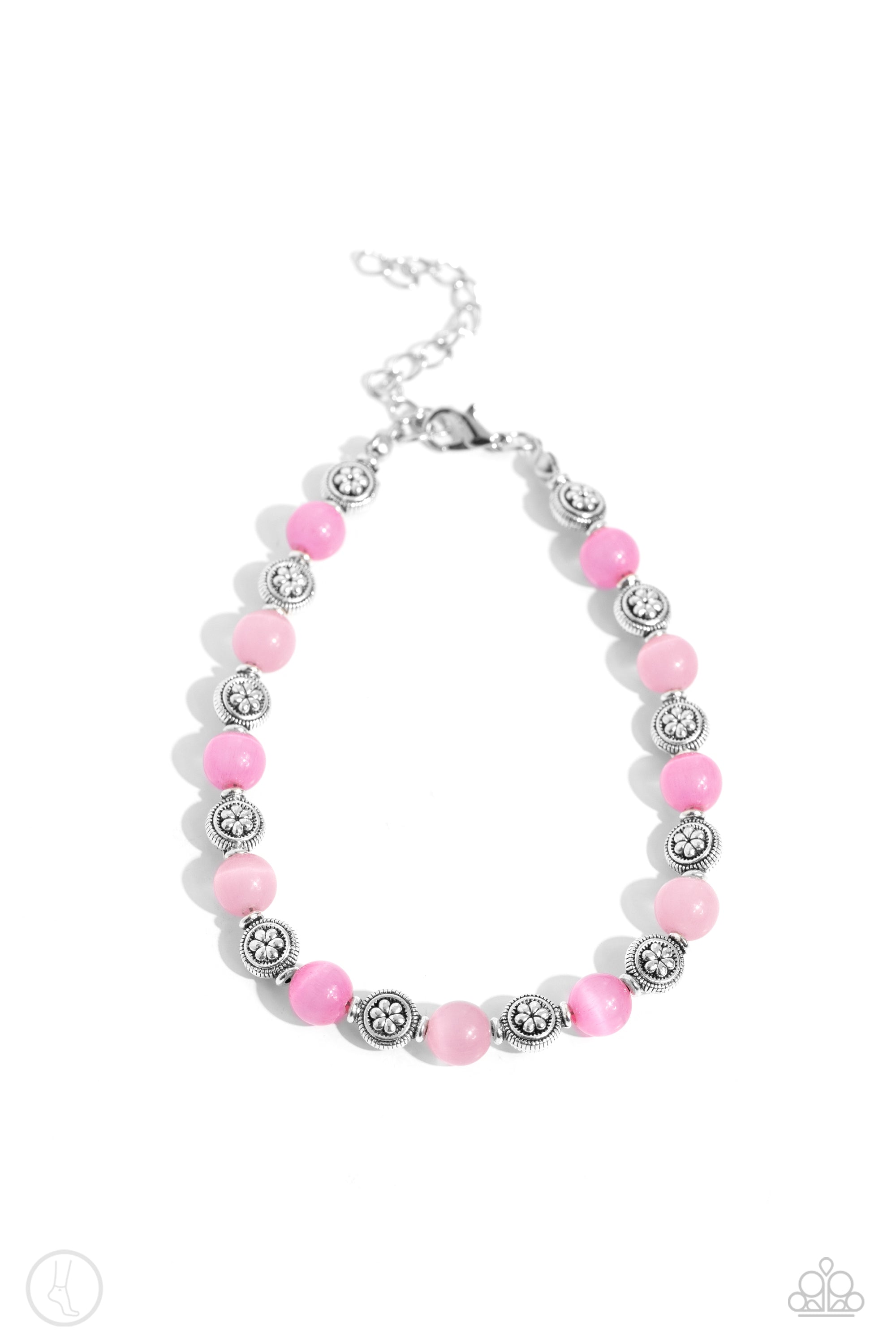 Beachy Bouquet Pink Cat's Eye Stone Anklet - Paparazzi Accessories- lightbox - CarasShop.com - $5 Jewelry by Cara Jewels