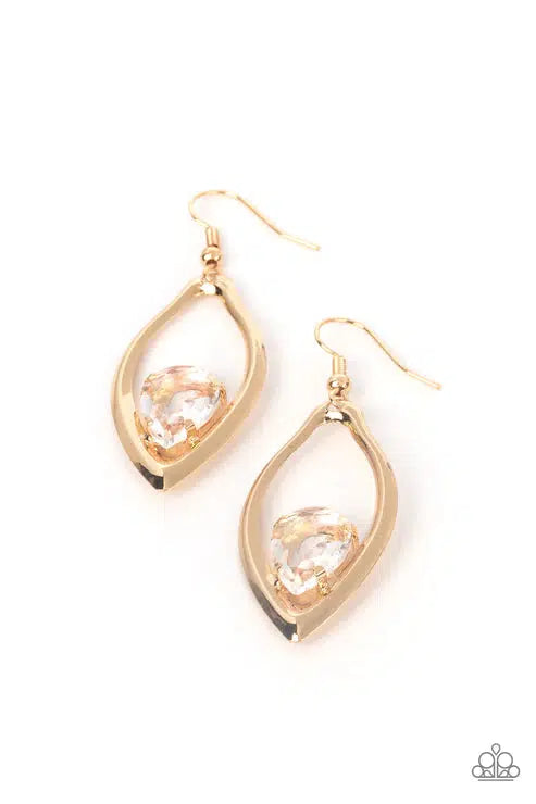 Beautifully Bejeweled Gold Earrings - Paparazzi Accessories- lightbox - CarasShop.com - $5 Jewelry by Cara Jewels