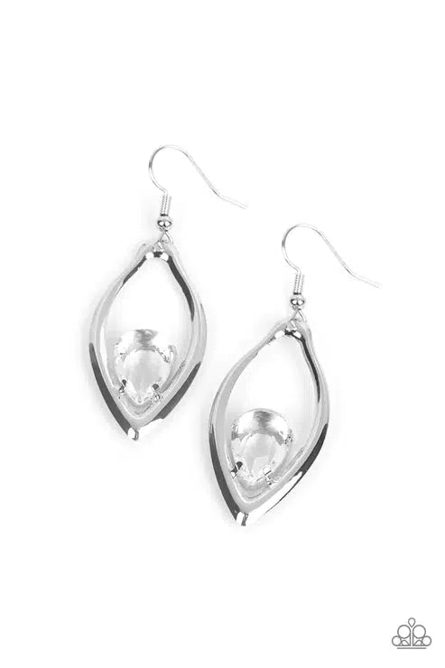 Beautifully Bejeweled White Earrings - Paparazzi Accessories- lightbox - CarasShop.com - $5 Jewelry by Cara Jewels