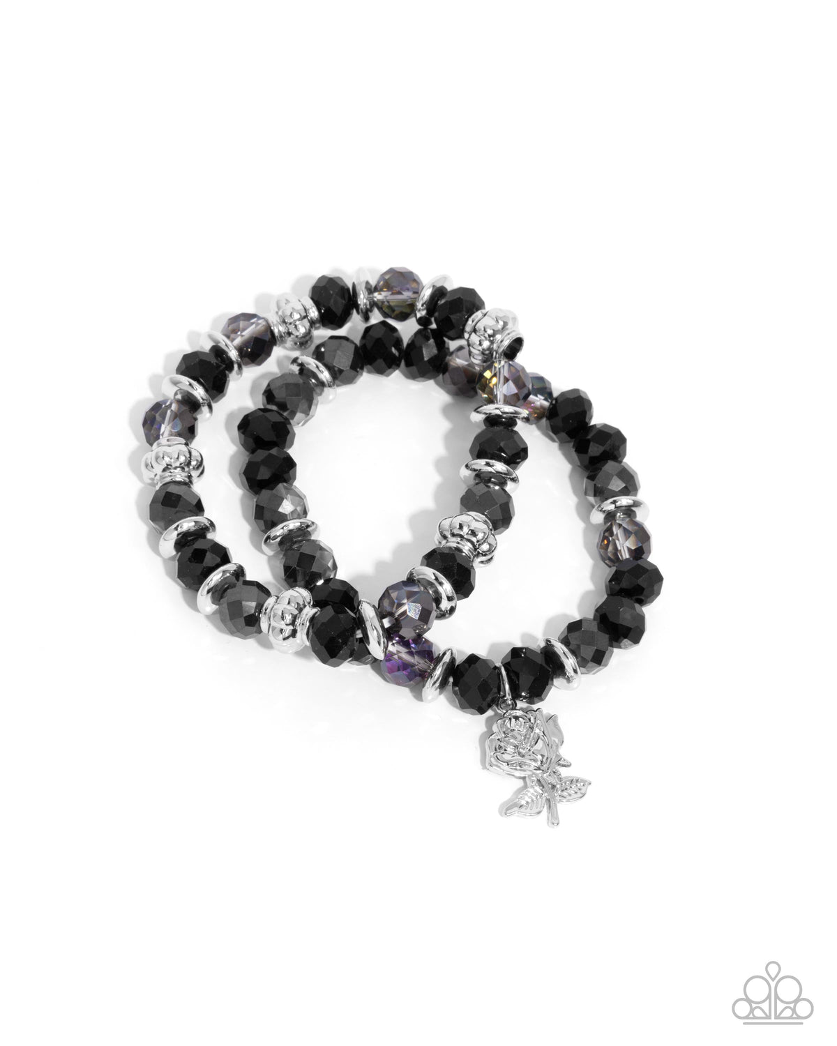 Beauty Contest Black &amp; Silver Rose Charm Bracelet - Paparazzi Accessories- lightbox - CarasShop.com - $5 Jewelry by Cara Jewels