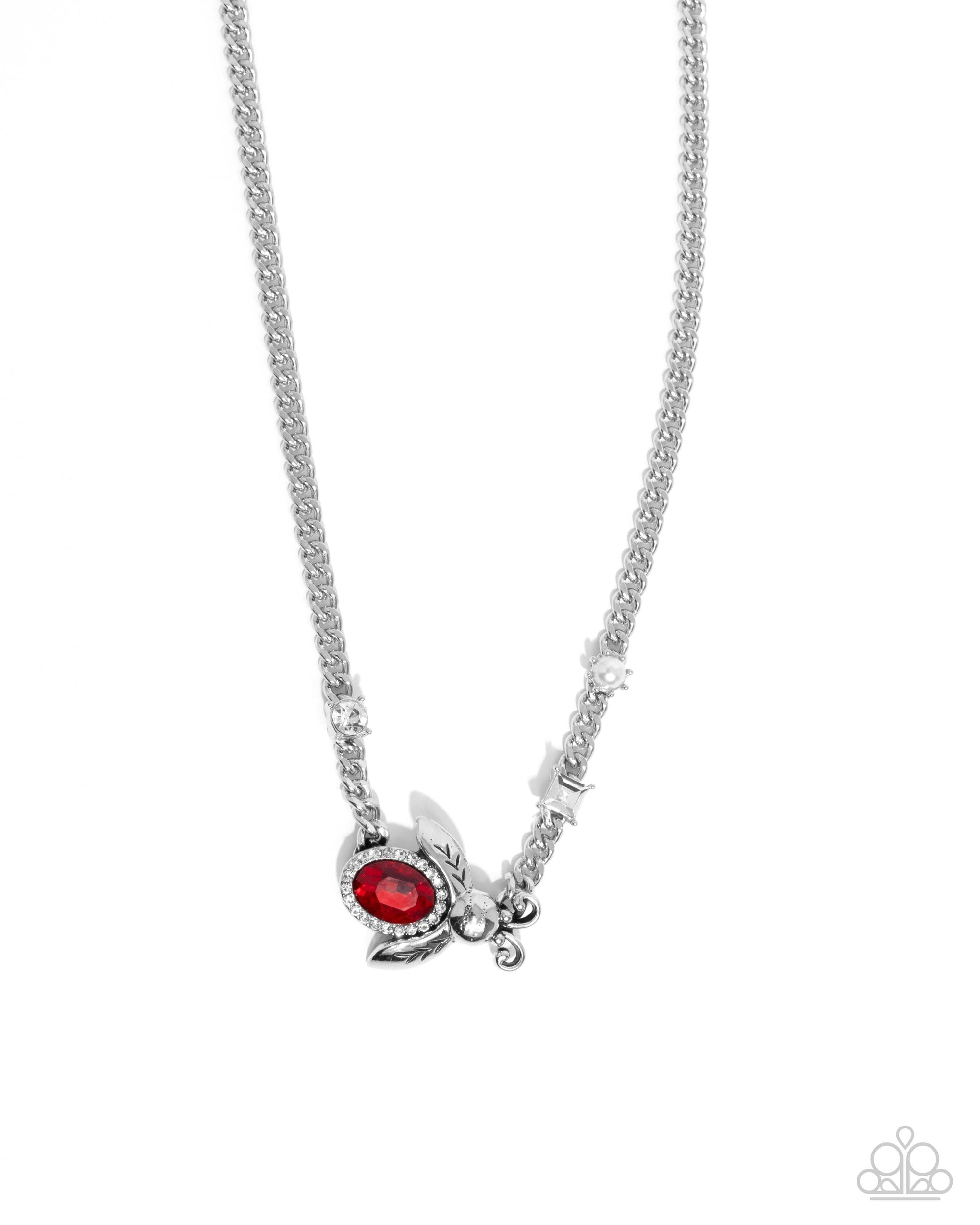 Bedazzled Beetle Red Rhinestone Necklace - Paparazzi Accessories- lightbox - CarasShop.com - $5 Jewelry by Cara Jewels