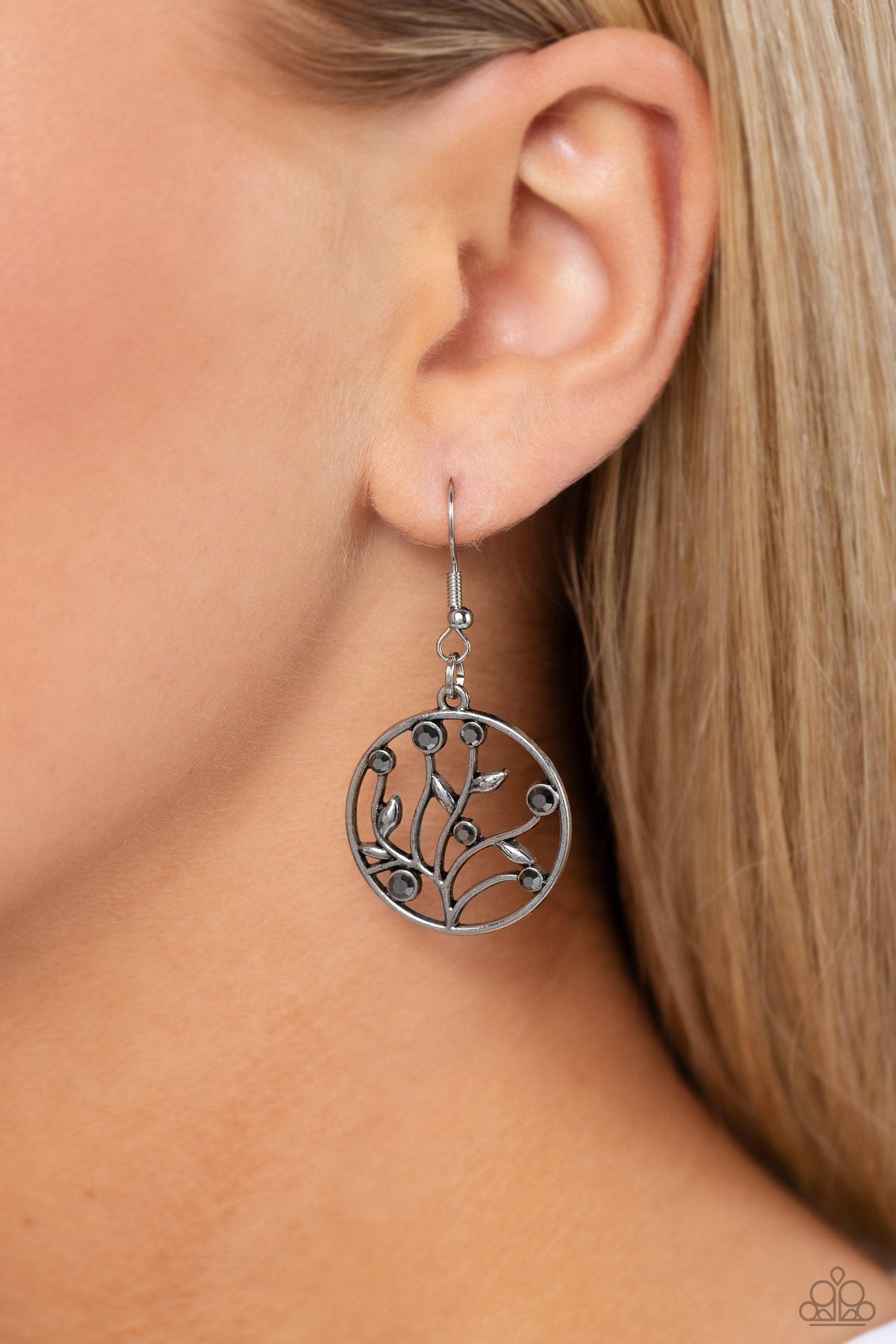 Bedazzlingly Branching Silver Earrings - Paparazzi Accessories-on model - CarasShop.com - $5 Jewelry by Cara Jewels