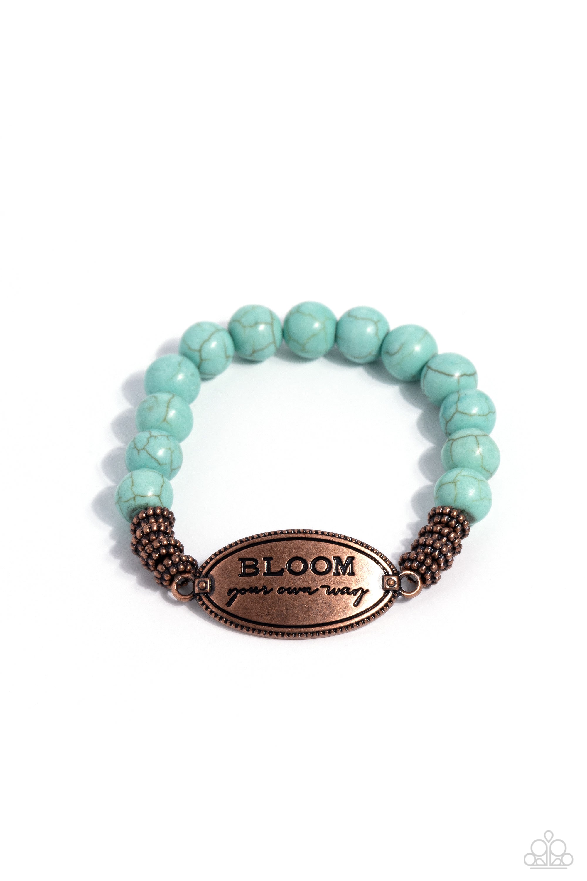 Bedouin Bloom Copper & Turquoise Blue Stone Inspirational Bracelet - Paparazzi Accessories- lightbox - CarasShop.com - $5 Jewelry by Cara Jewels