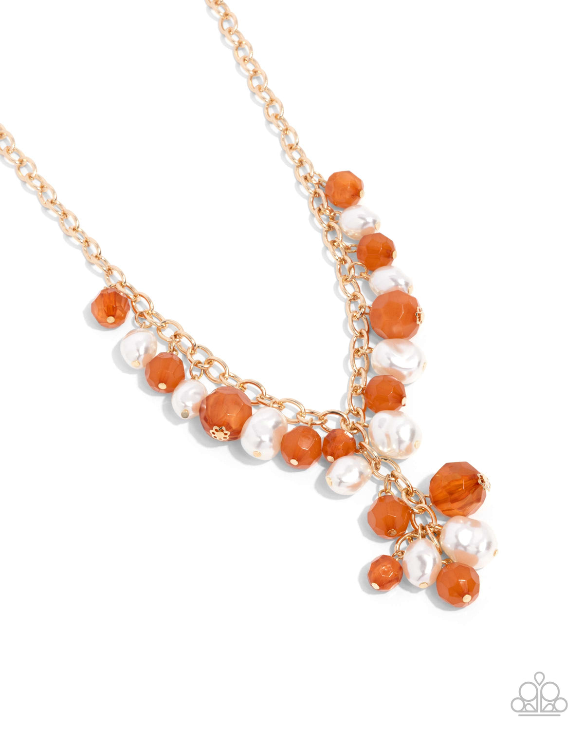 Beehive Barrage Orange &amp; White Pearl Necklace - Paparazzi Accessories- lightbox - CarasShop.com - $5 Jewelry by Cara Jewels