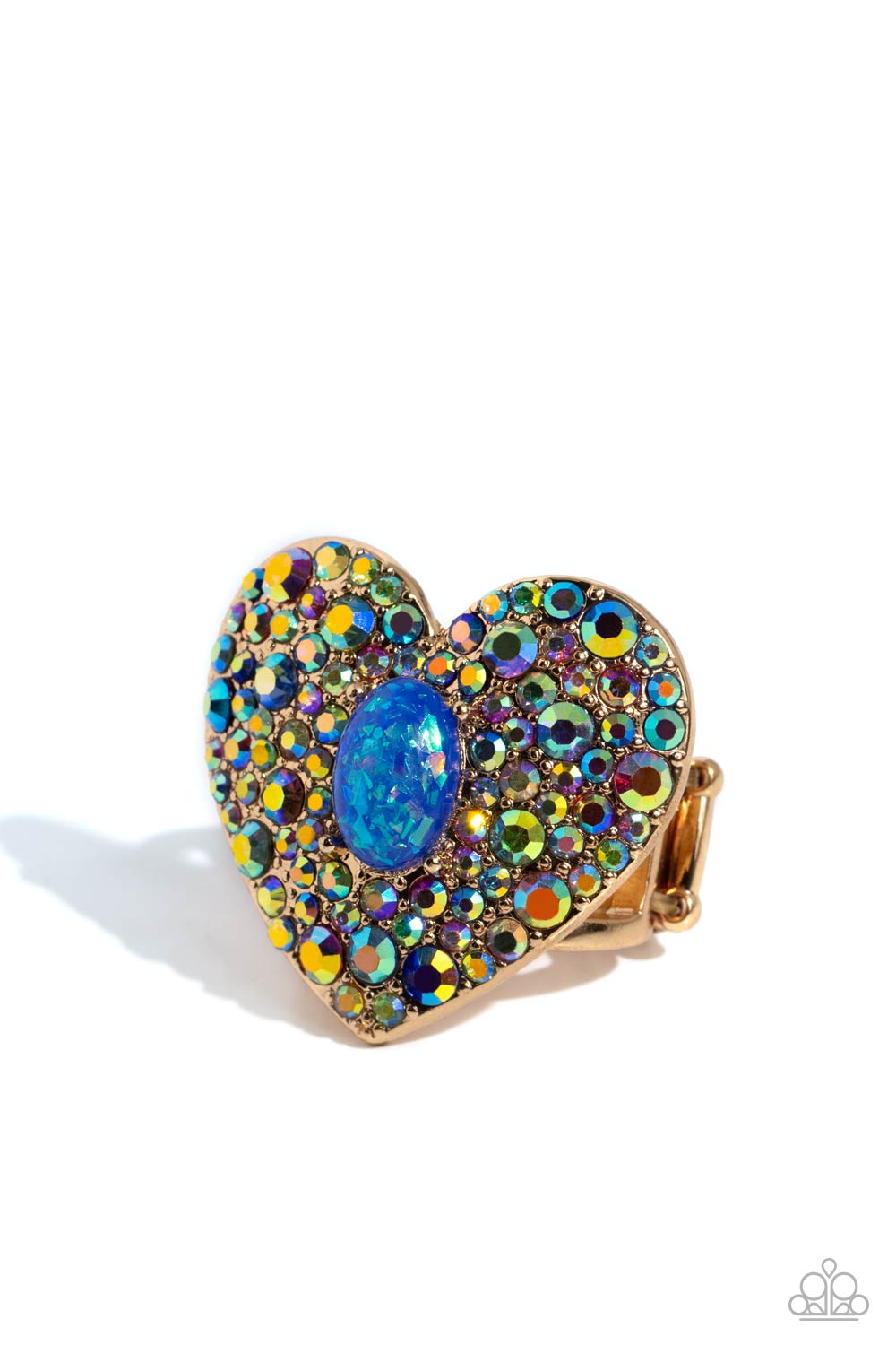 Bejeweled Beau Blue &amp; Iridescent Heart Ring - Paparazzi Accessories- lightbox - CarasShop.com - $5 Jewelry by Cara Jewels