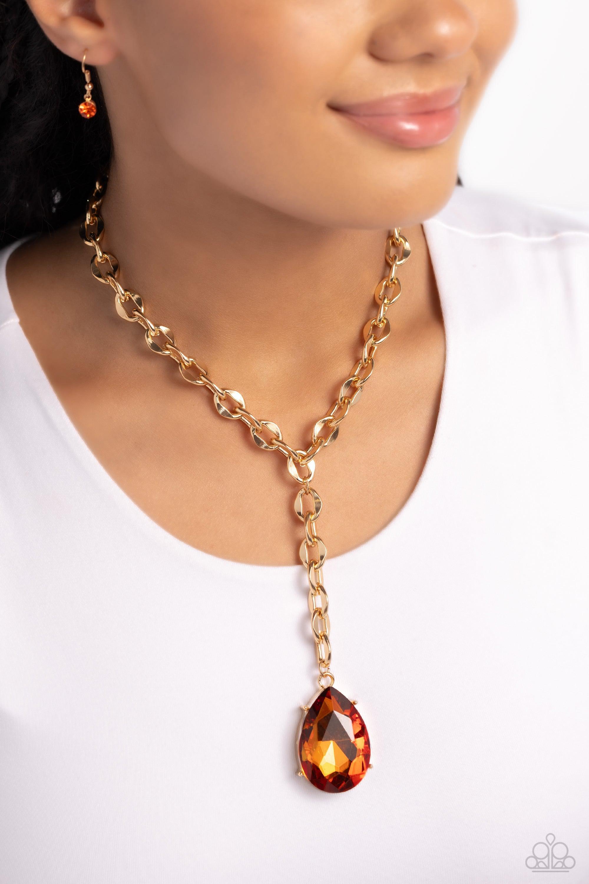Benevolent Bling Gold & Topaz Rhinestone Necklace - Paparazzi Accessories- lightbox - CarasShop.com - $5 Jewelry by Cara Jewels