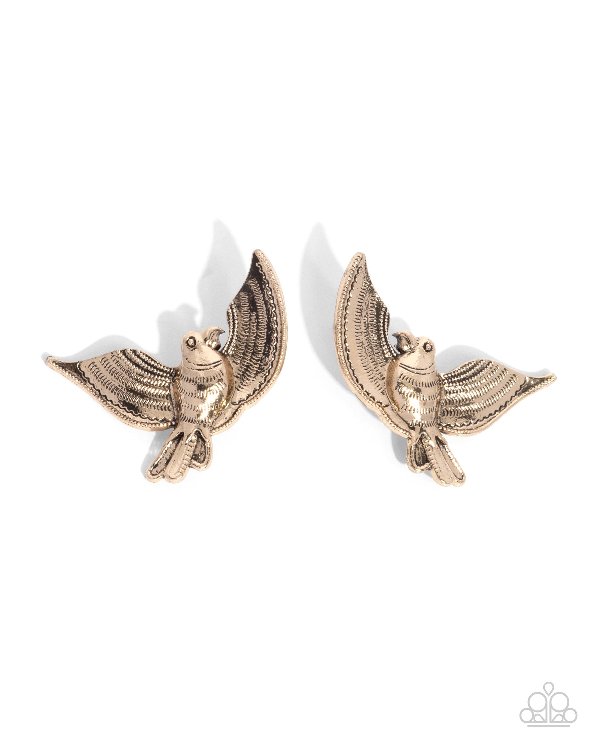 Bird of PLAY Antiqued Gold Post Earrings - Paparazzi Accessories- lightbox - CarasShop.com - $5 Jewelry by Cara Jewels