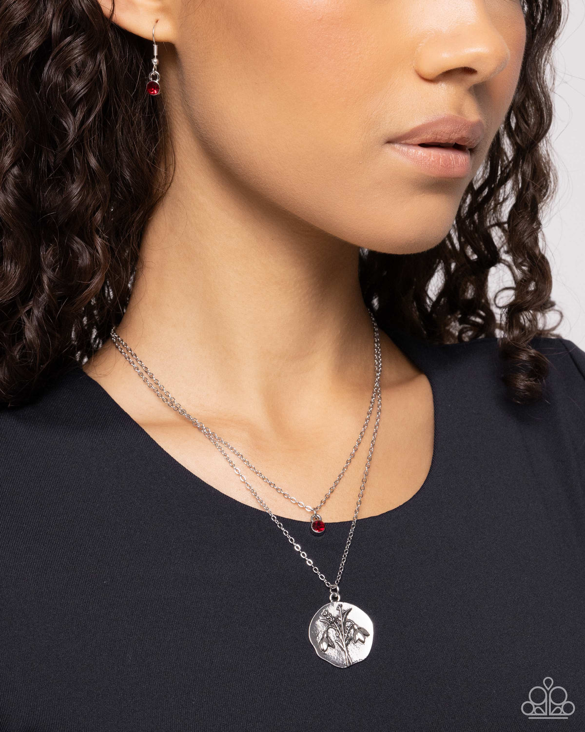 Birthstone Beauty (January) Garnet Red Rhinestone Necklace - Paparazzi Accessories-on model - CarasShop.com - $5 Jewelry by Cara Jewels