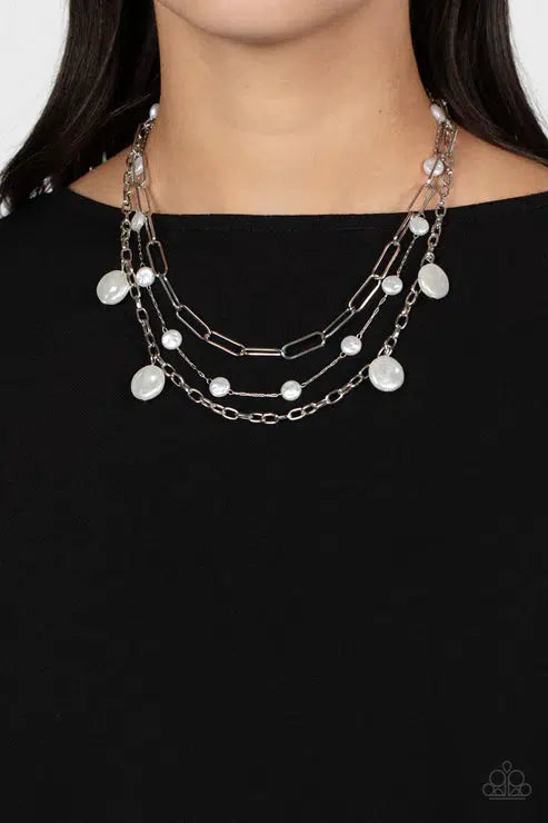 Blissful Ballad White Necklace - Paparazzi Accessories-on model - CarasShop.com - $5 Jewelry by Cara Jewels