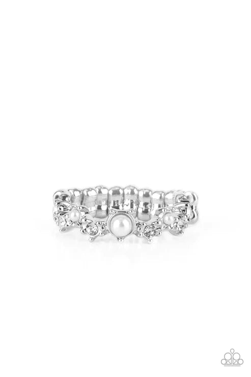 Blissfully Bella White Ring - Paparazzi Accessories- lightbox - CarasShop.com - $5 Jewelry by Cara Jewels